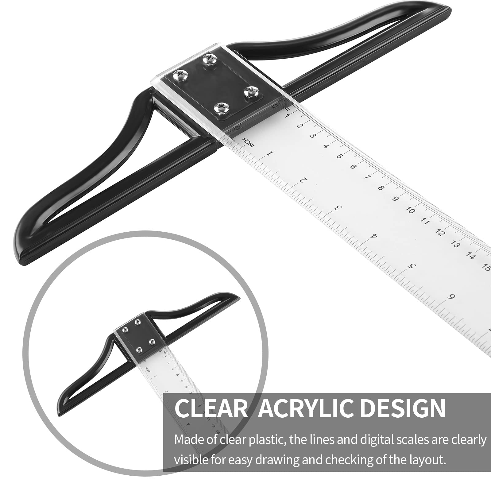 2 Pieces T Square Acrylic Ruler 23.6 Inches and 29.5 Inches Transparent Graduated T-Ruler Inch Metric T-Square Measuring Scale Ruler for Art Framing and Drafting - Image 4