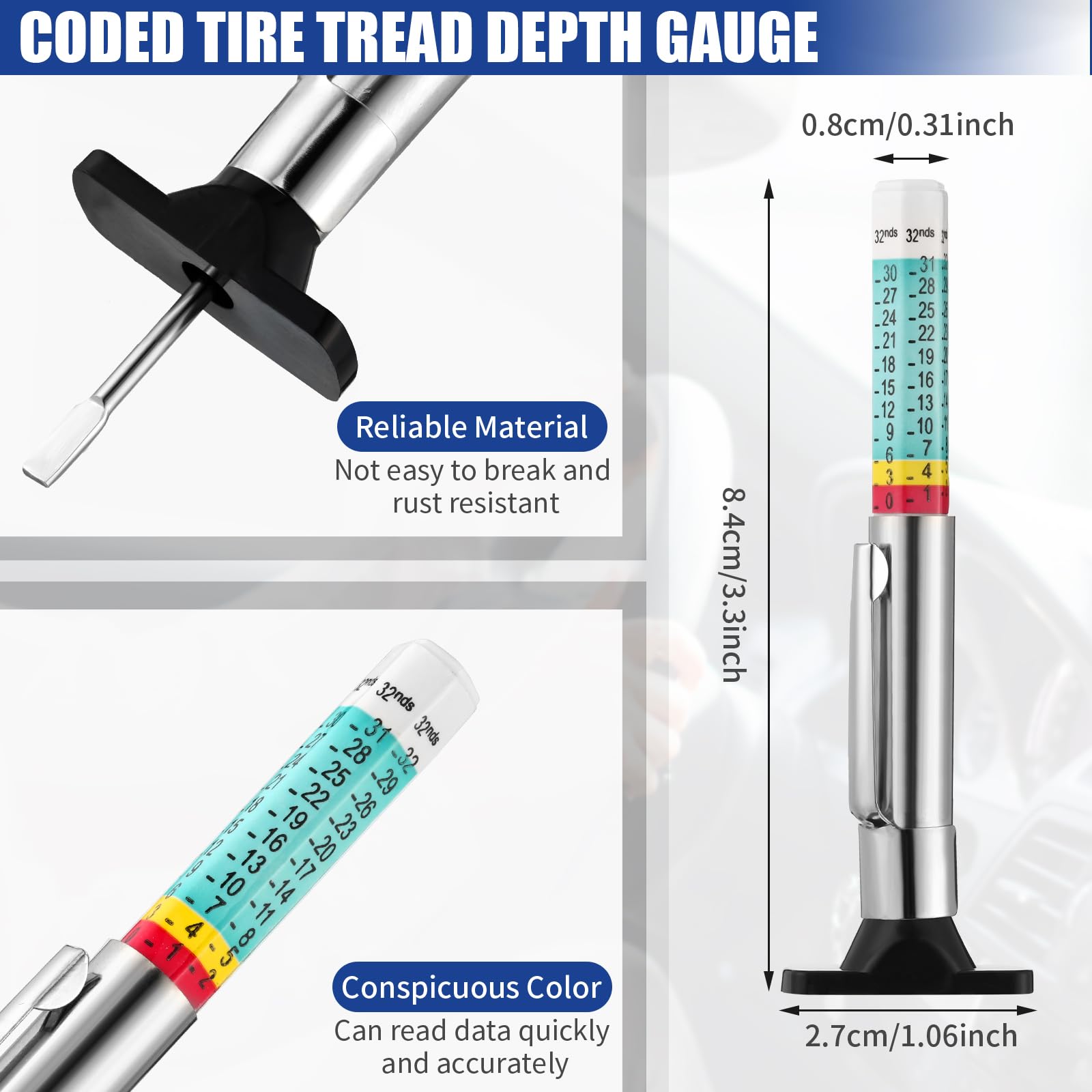 3 Pieces Tire Tread Depth Gauge Tool Digital Tread Depth Gauge Brake Lining Thickness Ruler Coded Tire Automotive Brake Pad Measure Ruler for Motorcycle, Car, Truck and Bus - Image 3