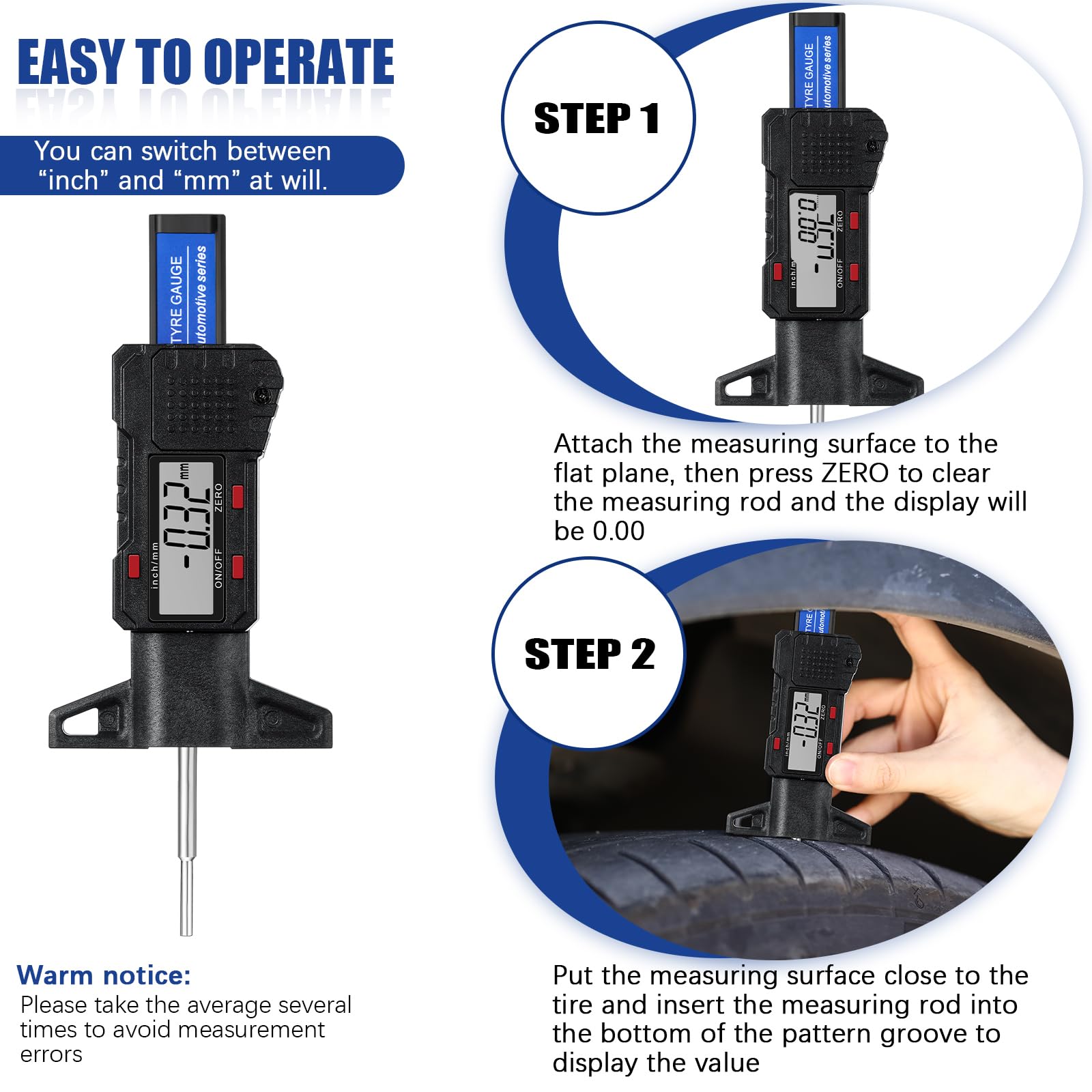 3 Pieces Tire Tread Depth Gauge Tool Digital Tread Depth Gauge Brake Lining Thickness Ruler Coded Tire Automotive Brake Pad Measure Ruler for Motorcycle, Car, Truck and Bus - Image 5