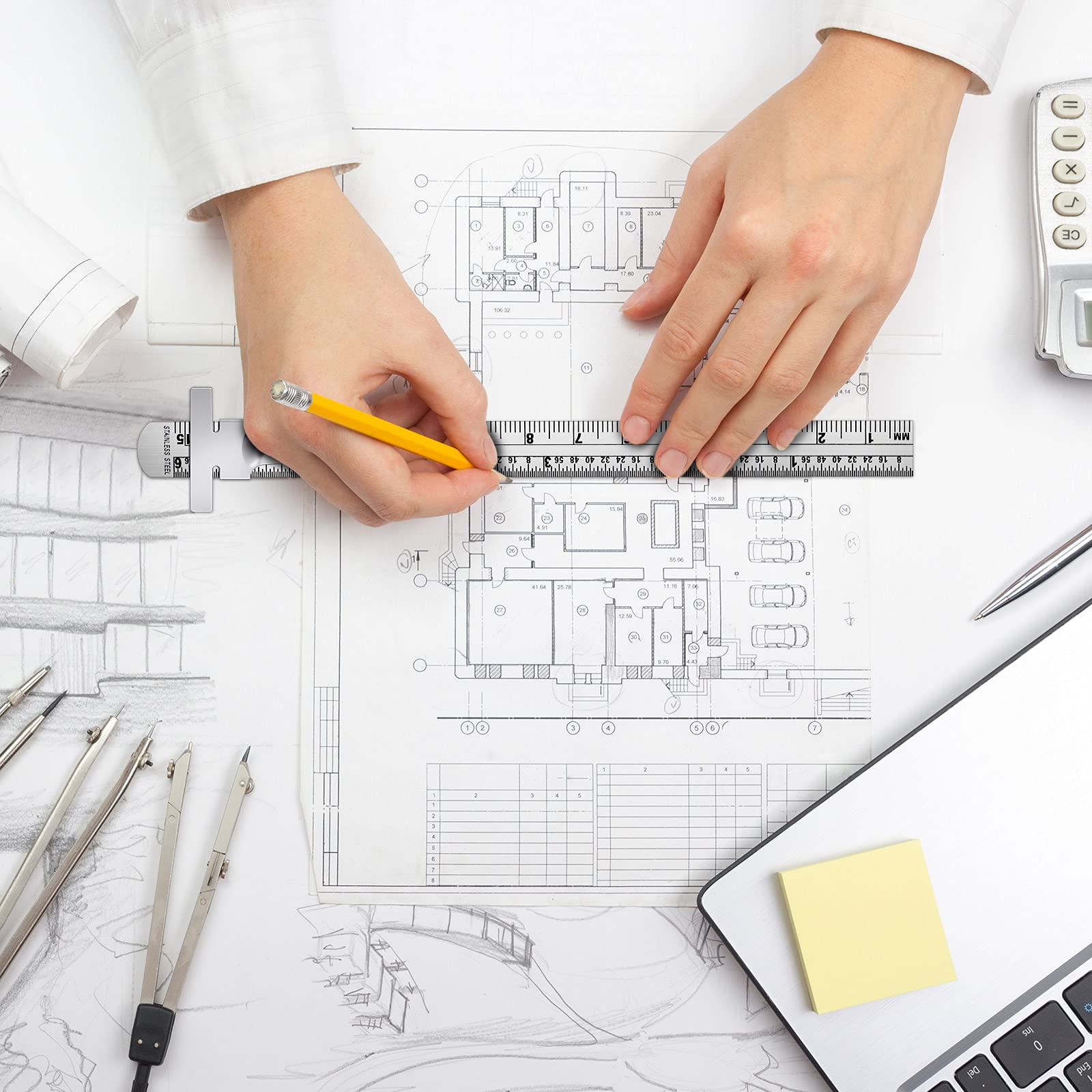 6 Pieces 6 Inch 15 cm Pocket Ruler Flexible Precision Stainless Steel Ruler with Detachable Clips Stainless Steel Pocket Clip Scale Gauge Metric British System - Image 6