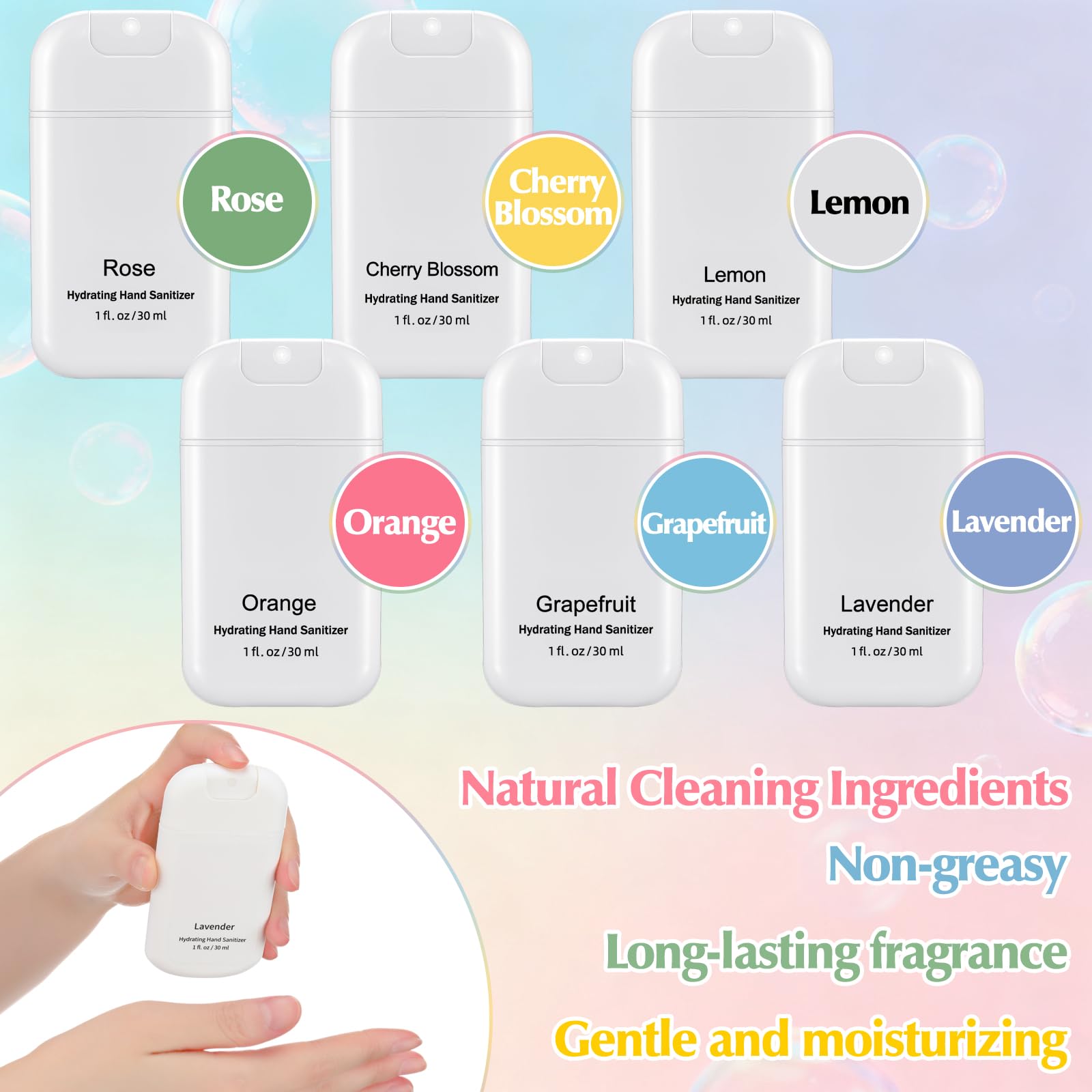 Frienda 12 Pack Mist Hand Sanitizer Spray with Keychain Mini Hand Sanitizer Bulk 1oz Travel Size Employee Appreciation Gift Scent Variety Pack for Backpack Team Gift for Coworker (Classic,White) - Image 3