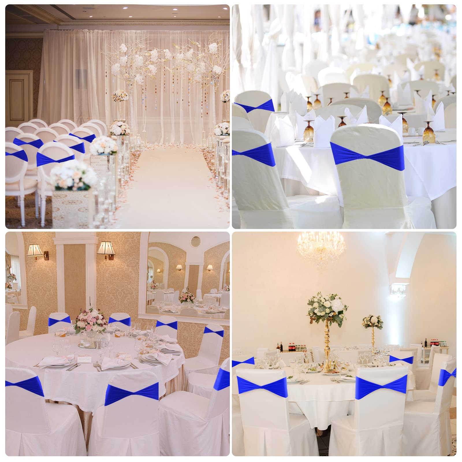 Frienda 120 Pieces Spandex Stretch Chair Sashes Bows, Elastic Chair Cover Bands Ties Without Buckle for Wedding Reception Events Universal Ceremony Banquet Decorations (Royal Blue) - Image 7