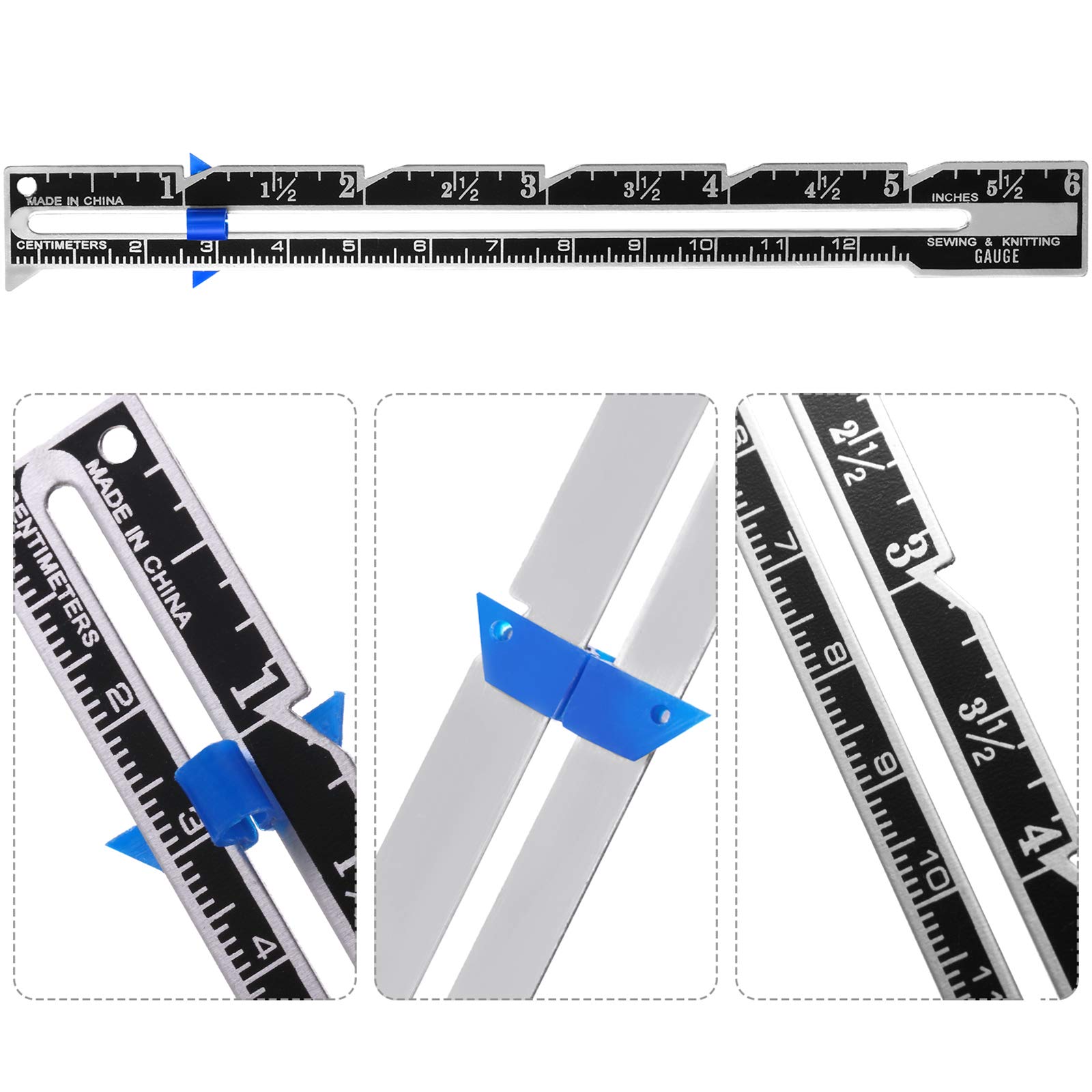 Frienda 2 Pieces Sewing Gauge with Sliding Marker, 5-in-1 Measuring Sewing Tool, Fabric Ruler Sliding Gauge Hemming Ruler for Quilting Knitting Crafting Beginner Supplies Machine Accessories - Image 4