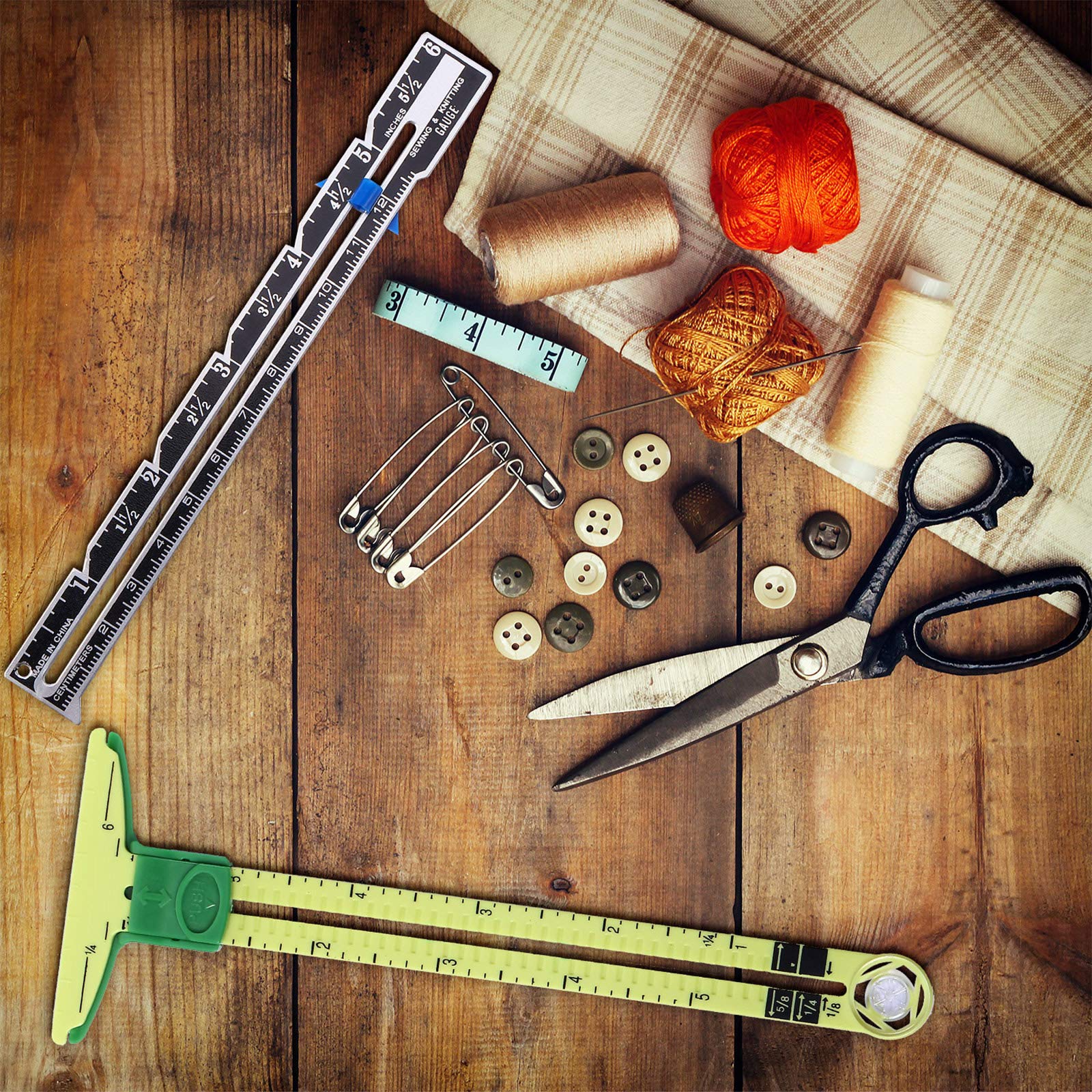 Frienda 2 Pieces Sewing Gauge with Sliding Marker, 5-in-1 Measuring Sewing Tool, Fabric Ruler Sliding Gauge Hemming Ruler for Quilting Knitting Crafting Beginner Supplies Machine Accessories - Image 6