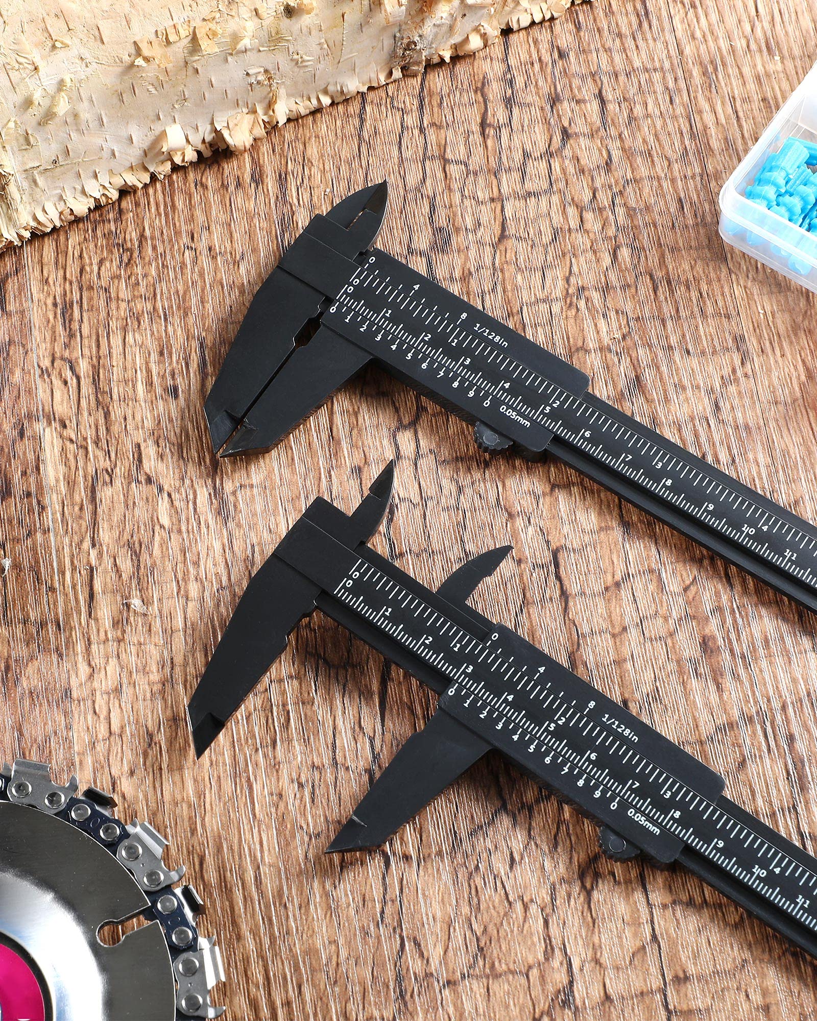 Frienda 20 Pcs Mini Plastic Caliper 6 Inch 150 mm Vernier Caliper Double Scale (Metric/inch) Black Eyebrow Ruler Plastic Vernier Ruler Sliding Gauge Measuring Tattoo Brow Tool for Student Office - Image 5
