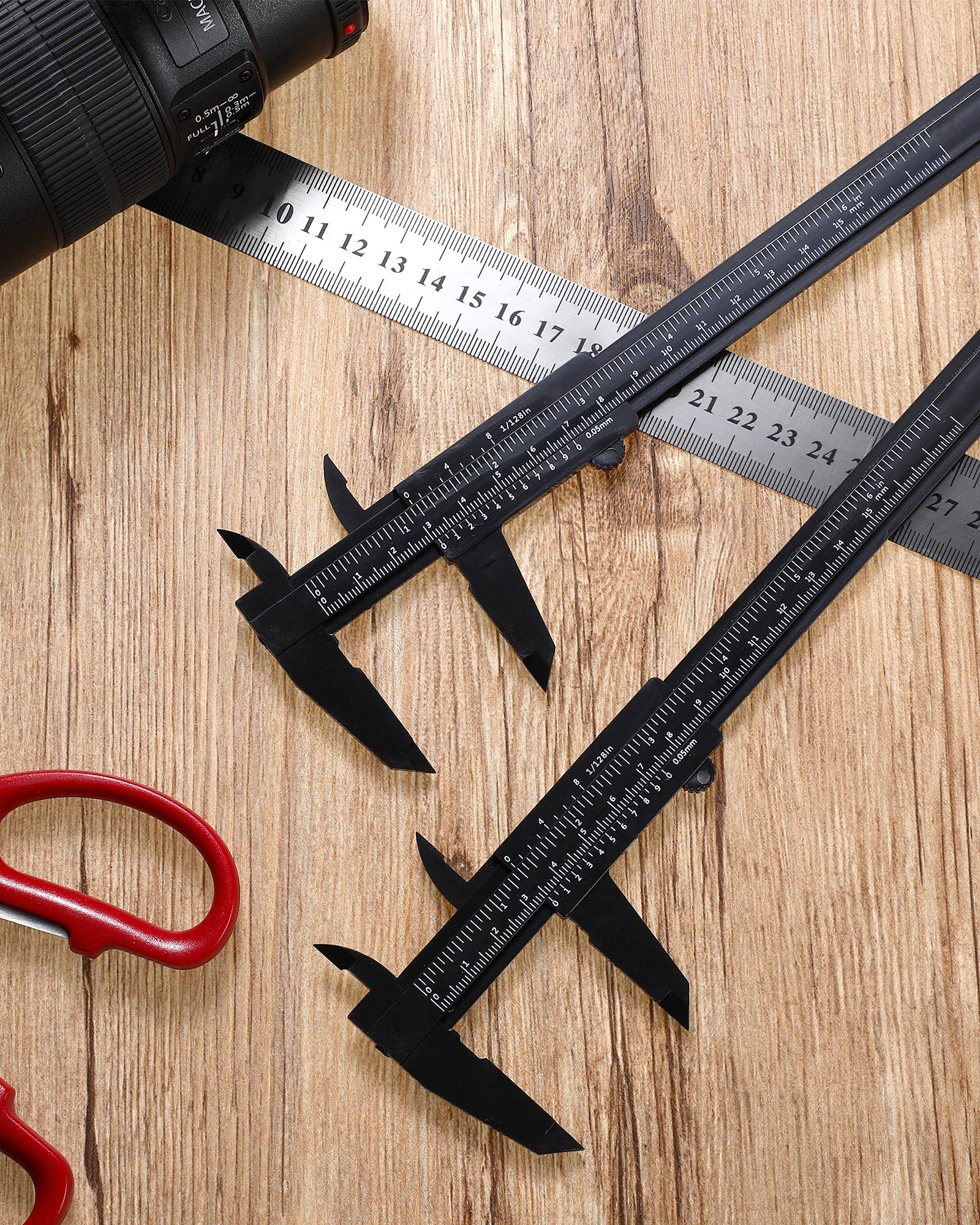 Frienda 20 Pcs Mini Plastic Caliper 6 Inch 150 mm Vernier Caliper Double Scale (Metric/inch) Black Eyebrow Ruler Plastic Vernier Ruler Sliding Gauge Measuring Tattoo Brow Tool for Student Office - Image 6