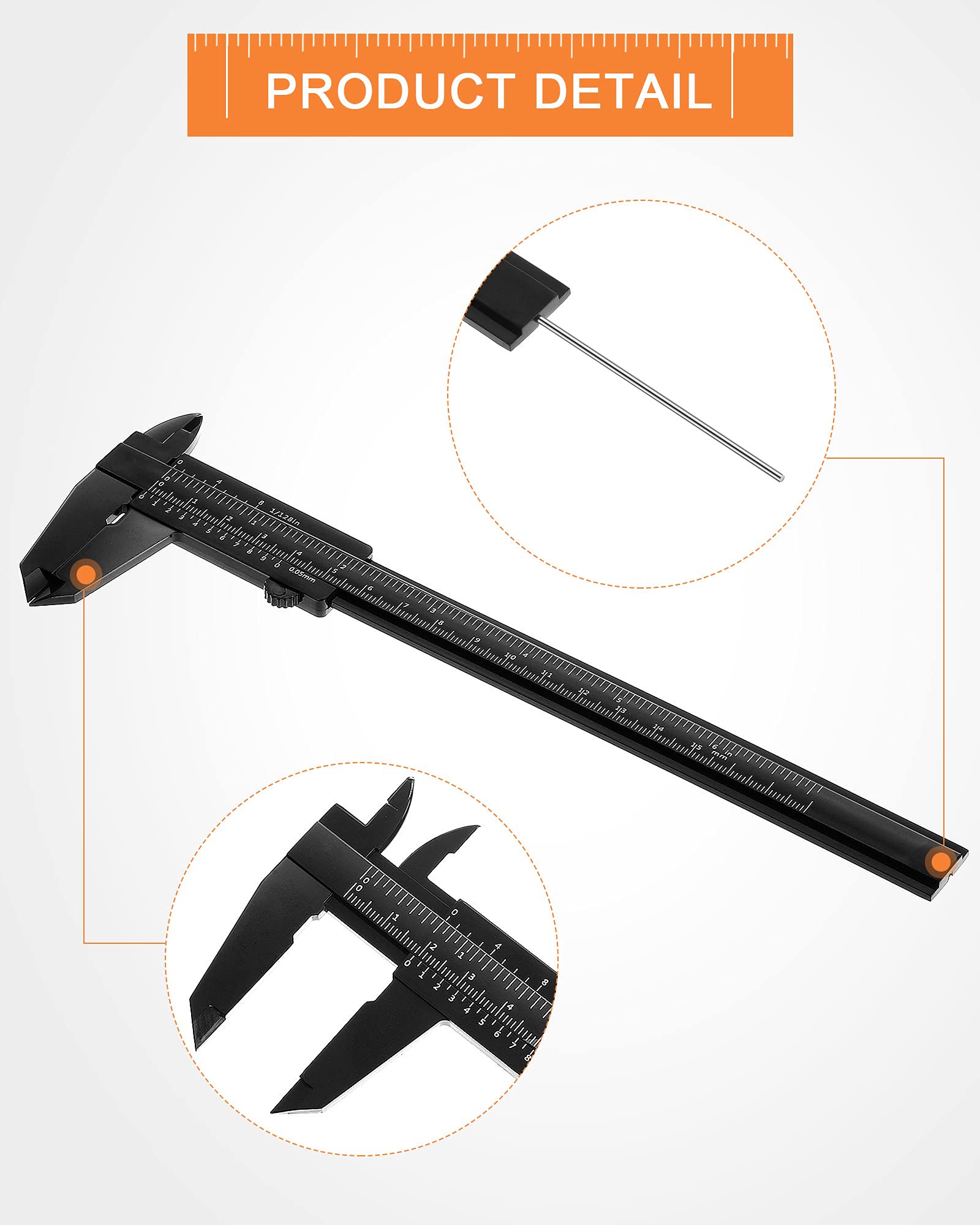Frienda 20 Pcs Mini Plastic Caliper 6 Inch 150 mm Vernier Caliper Double Scale (Metric/inch) Black Eyebrow Ruler Plastic Vernier Ruler Sliding Gauge Measuring Tattoo Brow Tool for Student Office - Image 7