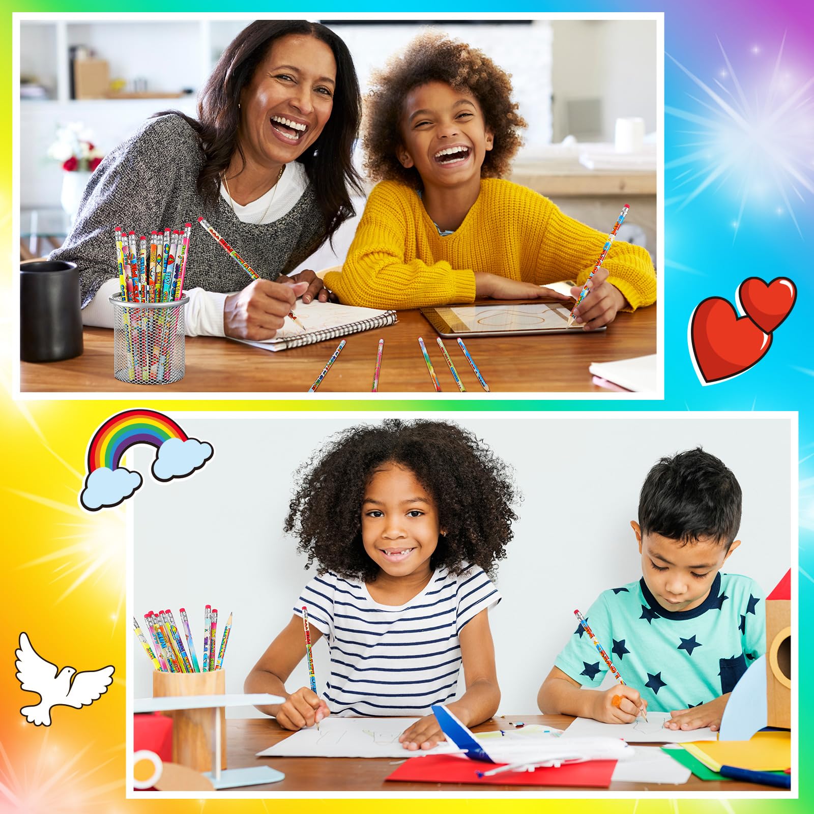 Frienda 200 Pcs Bulk Jesus Loves Me Pencils for Kids Assorted Religious Christian Pencils with Eraser Sunday School Church Gifts Butterfly Rainbow Dove Heart Fish Pen for Easter Party School Favor - Image 5