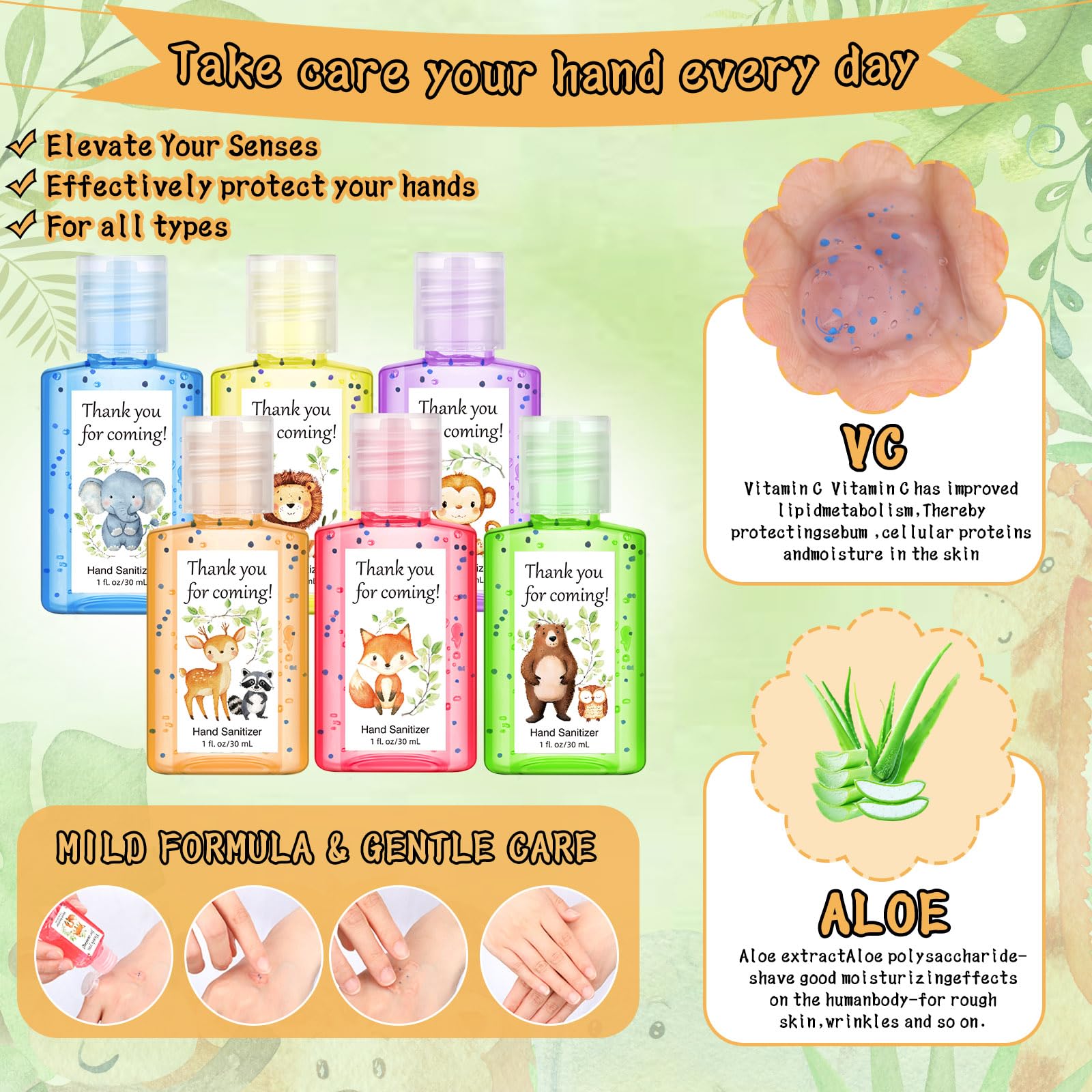 Frienda 24 Pack Mini Hand Sanitizer Bulk Woodland Animal Party Favors Hand Sanitizer Travel Size Woodland Creature Safari Jungle Party Camping Birthday Supplies Thank You Nursery Gifts - Image 4
