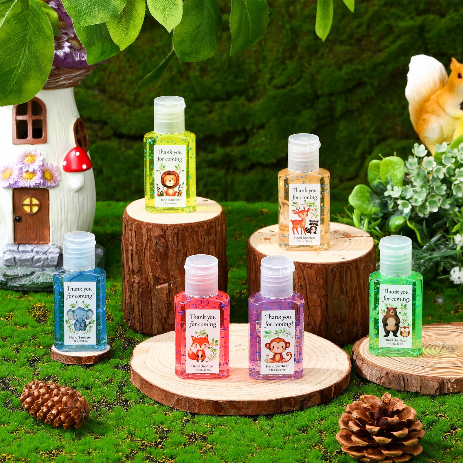 Frienda 24 Pack Mini Hand Sanitizer Bulk Woodland Animal Party Favors Hand Sanitizer Travel Size Woodland Creature Safari Jungle Party Camping Birthday Supplies Thank You Nursery Gifts - Image 5
