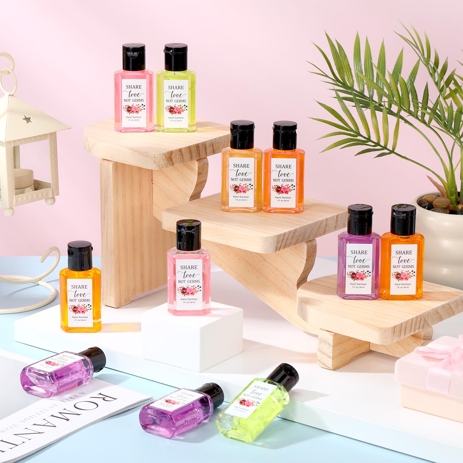Frienda 24 Pack Wedding Mini Hand Sanitizer Bulk Travel Size 1oz Bridal Shower Favor Share Love Not Germs Scented Hand Sanitizer Pink Flower Thank You Gifts for Guest Mother Baby Shower Party Favor - Image 6