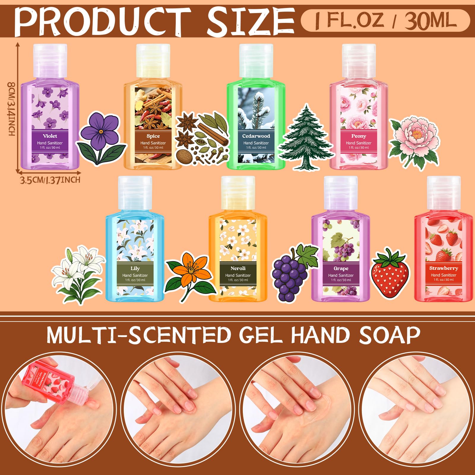Frienda 24 Pcs Floral Scented Mini Hand Sanitizers Bulk 1 Fl oz Travel Size Hand Sanitizer Assorted Floral Scents Employee Appreciation Gifts for Coworker Staff Teacher Nurse Office Thank You Gifts - Image 4