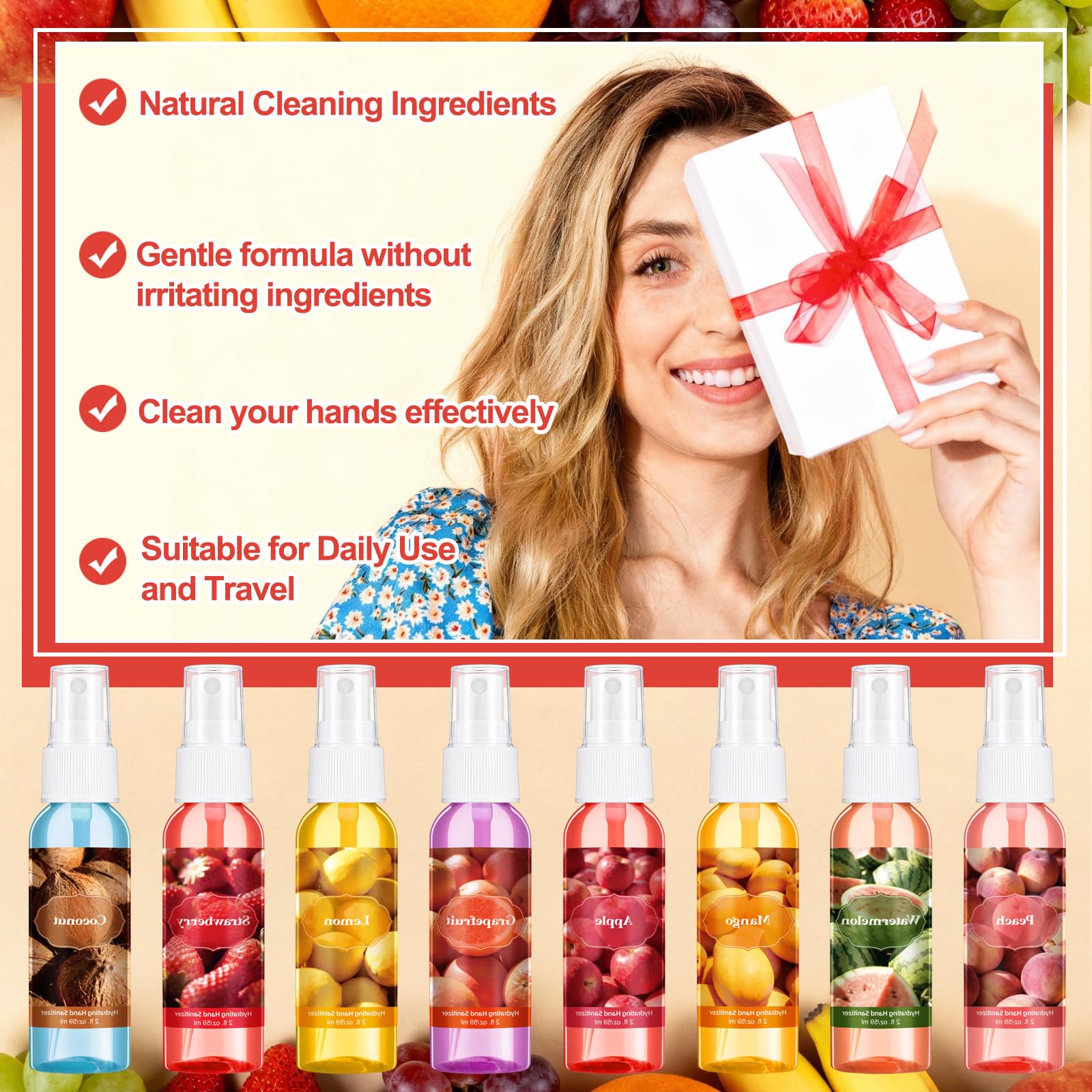 Frienda 24 Pcs Fruity Scented Mini Hand Sanitizer Spray Bulk Travel Size 2 Fl. oz Hydrating Power Mist Small Hand Sanitizer Spray for Personal Use Purse Bag Backpack Handbag Desk Drawer Car Restaurant - Image 4