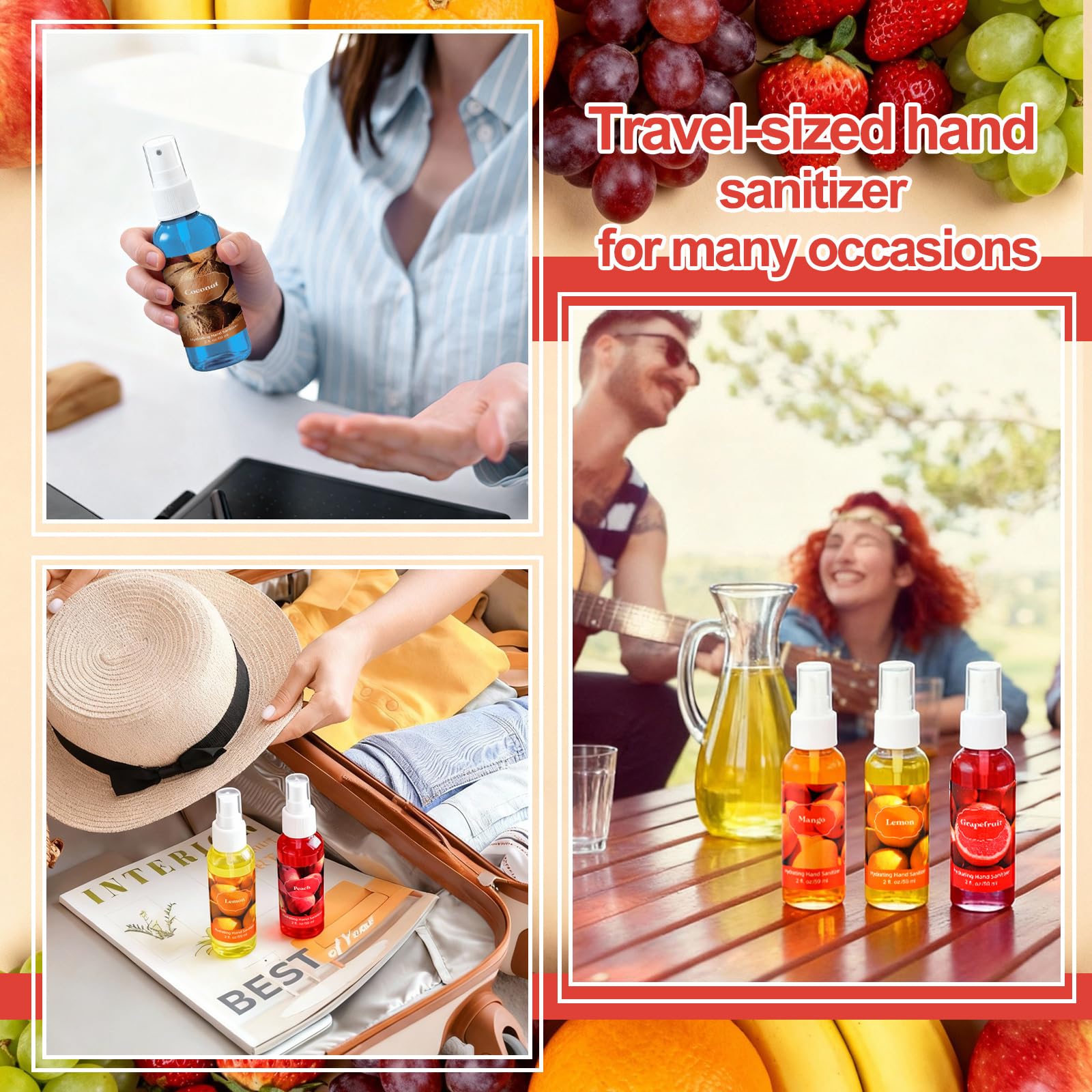 Frienda 24 Pcs Fruity Scented Mini Hand Sanitizer Spray Bulk Travel Size 2 Fl. oz Hydrating Power Mist Small Hand Sanitizer Spray for Personal Use Purse Bag Backpack Handbag Desk Drawer Car Restaurant - Image 6