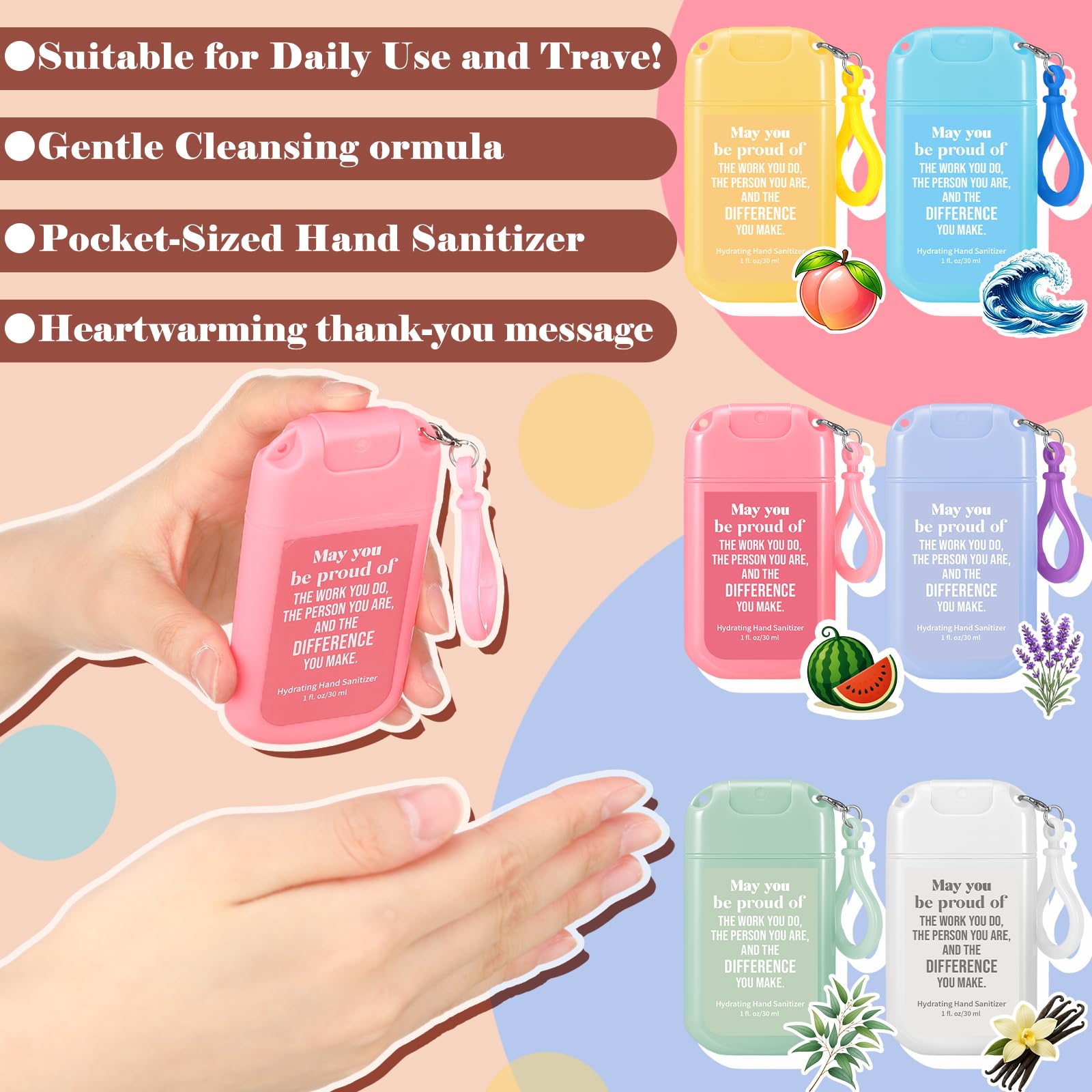 Frienda 36 Pcs Power Mist Hand Sanitizer Spray with Keychain Mini Hand Sanitizer Bulk 1 Fl. oz Travel Size Scent Variety Pack Teacher Appreciation Gifts Thank You Gifts for Employee Nurse(Thank You 1) - Image 3