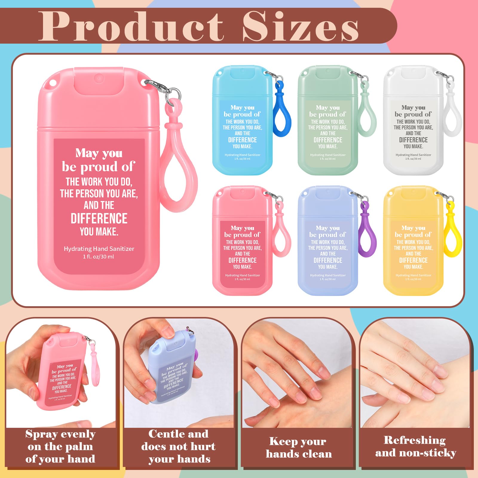 Frienda 36 Pcs Power Mist Hand Sanitizer Spray with Keychain Mini Hand Sanitizer Bulk 1 Fl. oz Travel Size Scent Variety Pack Teacher Appreciation Gifts Thank You Gifts for Employee Nurse(Thank You 1) - Image 4