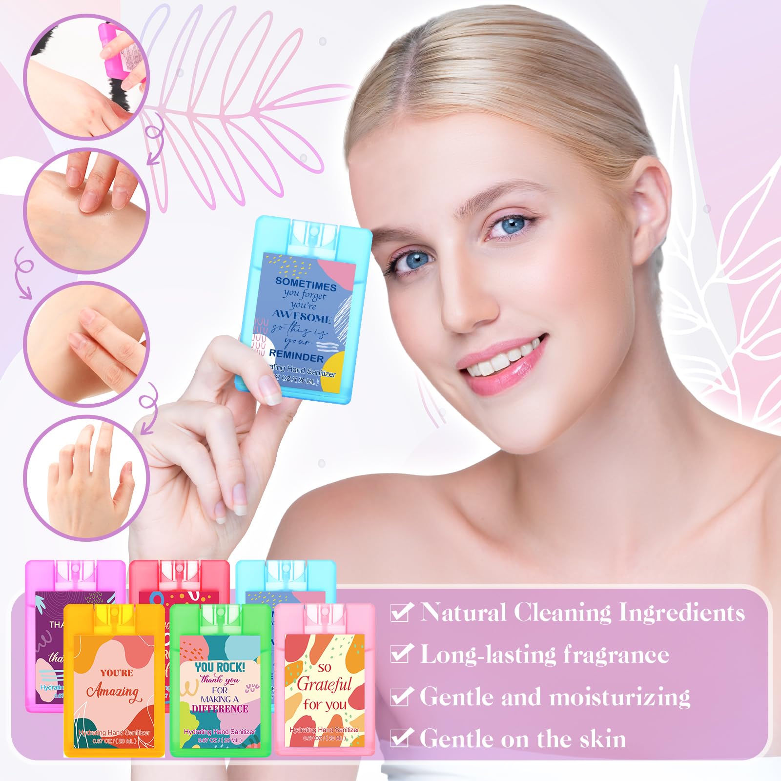 Frienda 24 Set Travel Size Hand Sanitizer Spray Bulk Portable Power Mist Thank You Mini Hand Sanitizer Employee Appreciation Day Gifts for Teacher Coworker Employees Nurse Team (Pocket,Rainbow) - Image 3