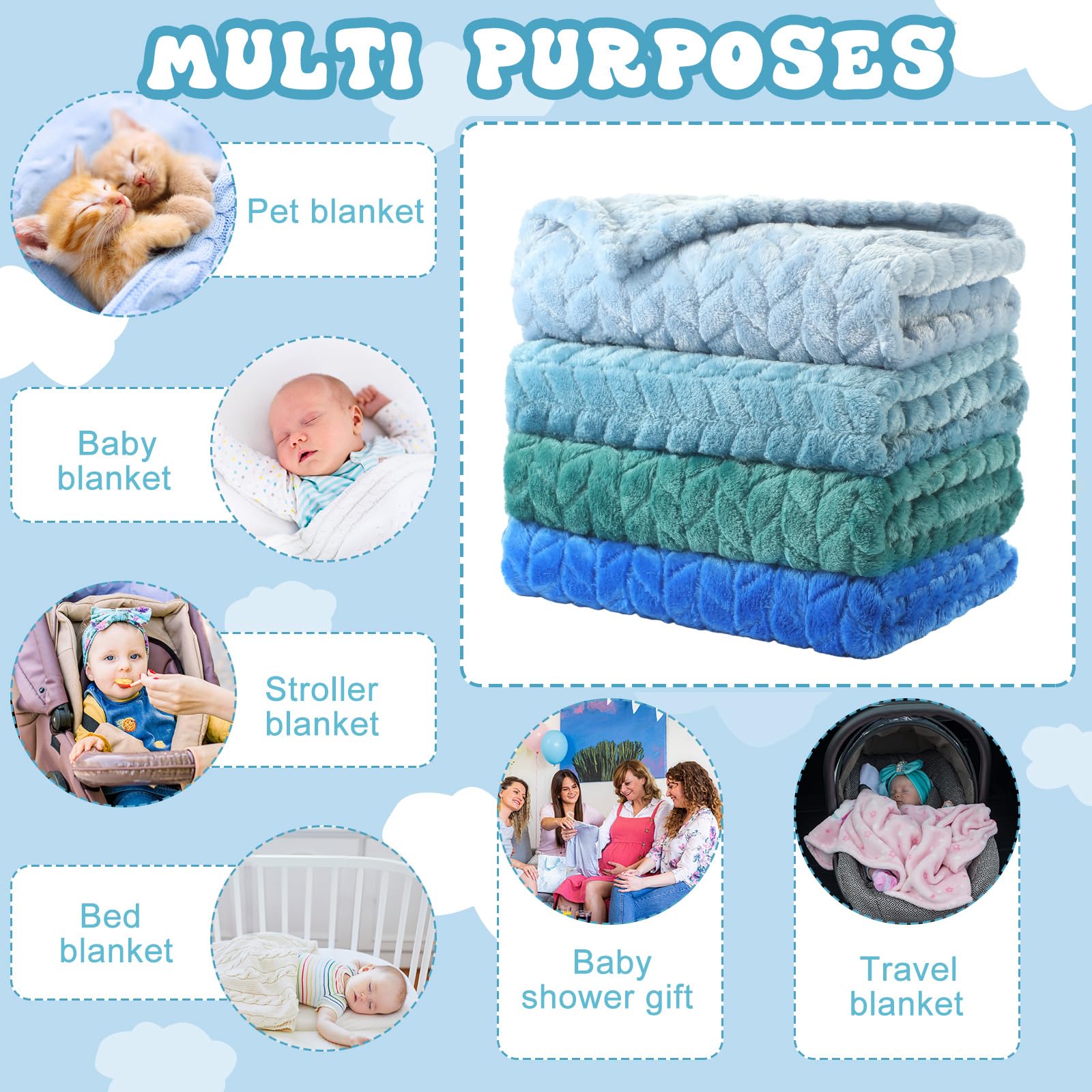Frienda 4 Pcs Baby Fuzzy Blanket Fluffy Baby Blanket for Boys Girls Soft Warm Infant Newborn Toddler Receiving Nursery Bed Supplies, 32 x 24 Inch(Blue Color) - Image 3