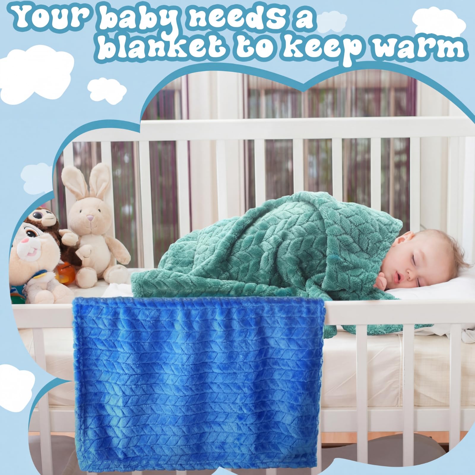 Frienda 4 Pcs Baby Fuzzy Blanket Fluffy Baby Blanket for Boys Girls Soft Warm Infant Newborn Toddler Receiving Nursery Bed Supplies, 32 x 24 Inch(Blue Color) - Image 5