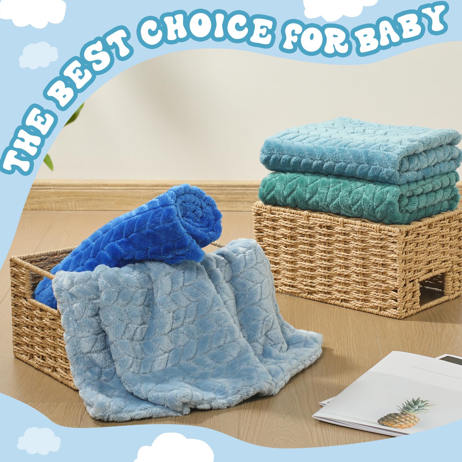 Frienda 4 Pcs Baby Fuzzy Blanket Fluffy Baby Blanket for Boys Girls Soft Warm Infant Newborn Toddler Receiving Nursery Bed Supplies, 32 x 24 Inch(Blue Color) - Image 6