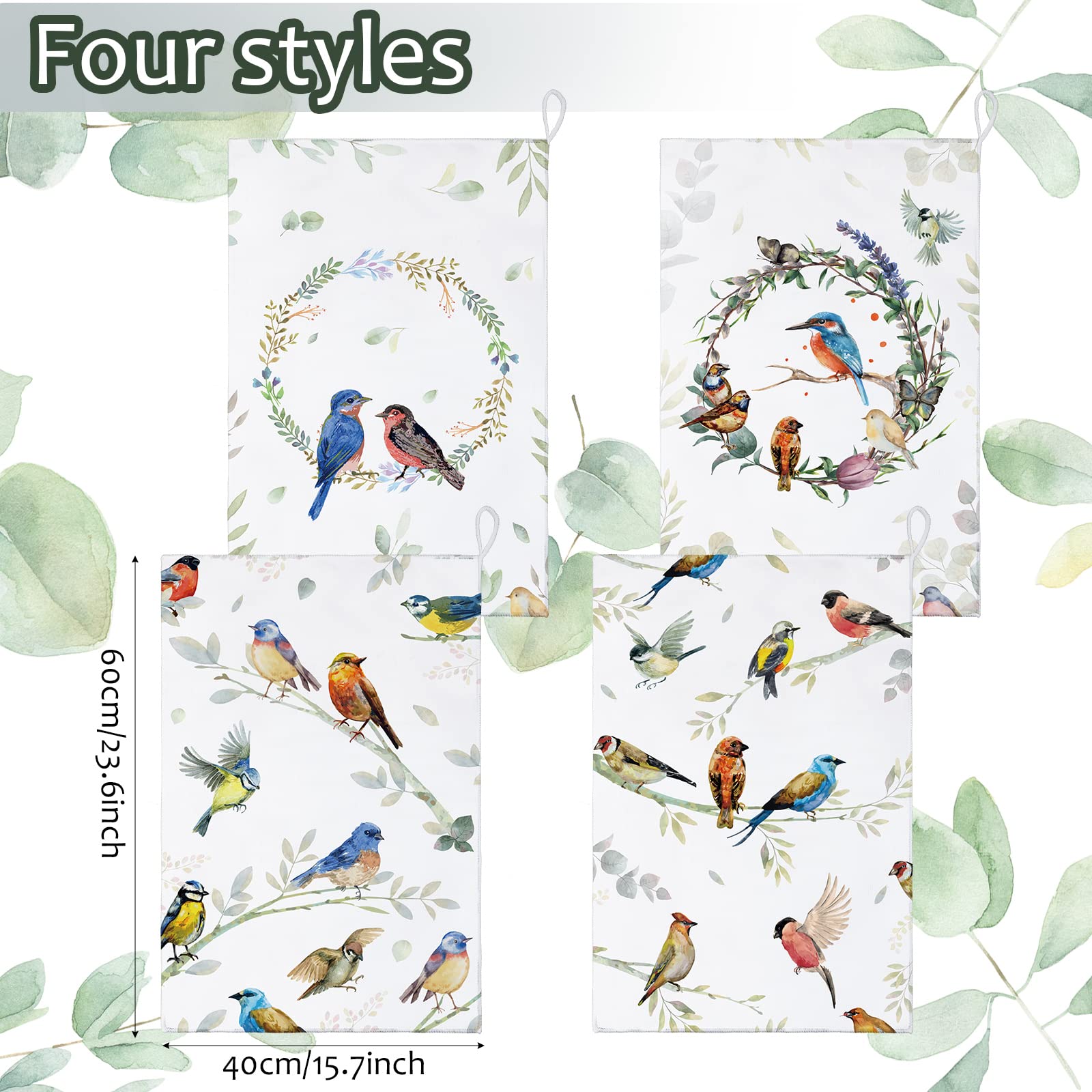 Frienda 4 Pcs Cardinal Kitchen Towels Decorative Dish Hand Towels 24 x 16 Inch Bathroom Cloth Set with Hanging Loop Absorbent for Spring Summer Farmhuose Home Kitchen Decor Gift - Image 3