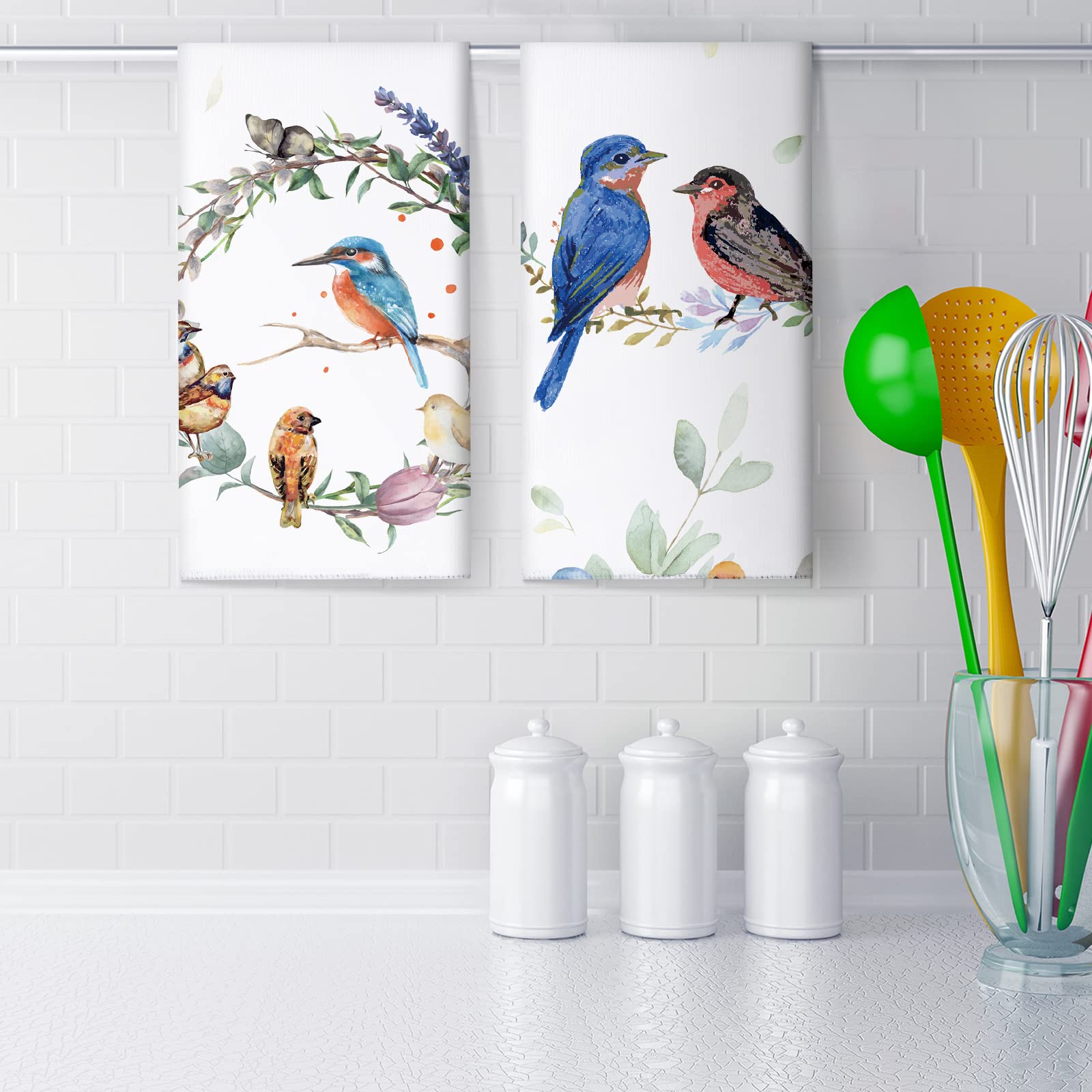 Frienda 4 Pcs Cardinal Kitchen Towels Decorative Dish Hand Towels 24 x 16 Inch Bathroom Cloth Set with Hanging Loop Absorbent for Spring Summer Farmhuose Home Kitchen Decor Gift - Image 4