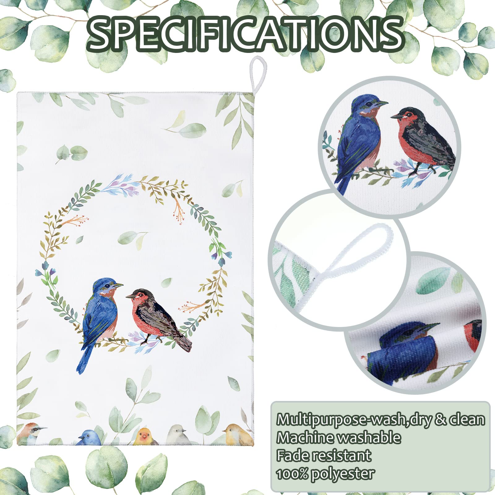 Frienda 4 Pcs Cardinal Kitchen Towels Decorative Dish Hand Towels 24 x 16 Inch Bathroom Cloth Set with Hanging Loop Absorbent for Spring Summer Farmhuose Home Kitchen Decor Gift - Image 6