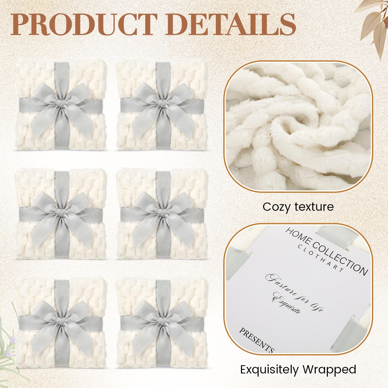 Frienda 43 Pcs Baby Shower Prizes for Winners 6 Sets Including Blanket Ceramic Mugs with Headband Silk Eye Mask with Gift Bags for Baby Shower Game Prizes Wedding Bridal Favors(Cream) - Image 3