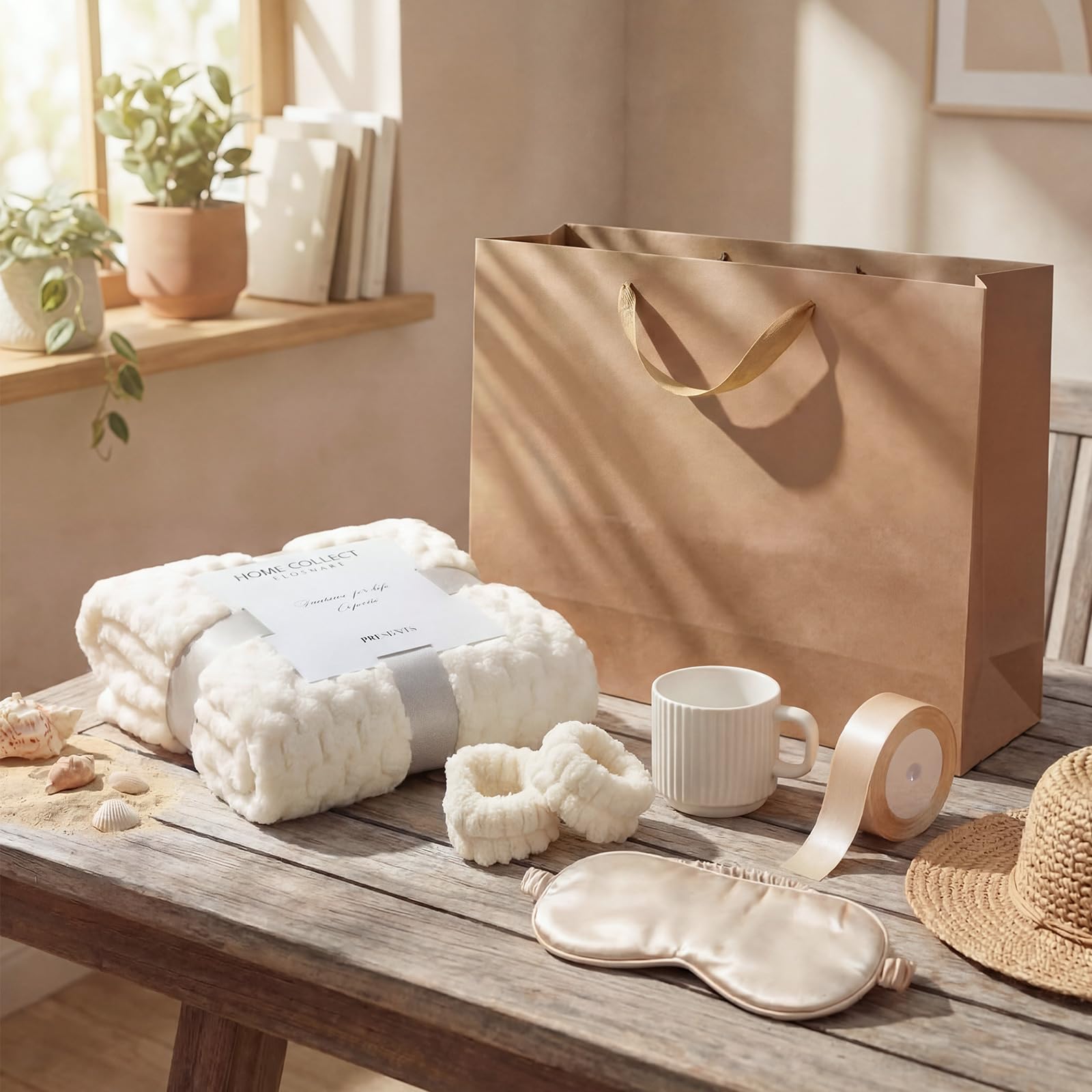 Frienda 43 Pcs Baby Shower Prizes for Winners 6 Sets Including Blanket Ceramic Mugs with Headband Silk Eye Mask with Gift Bags for Baby Shower Game Prizes Wedding Bridal Favors(Cream) - Image 4