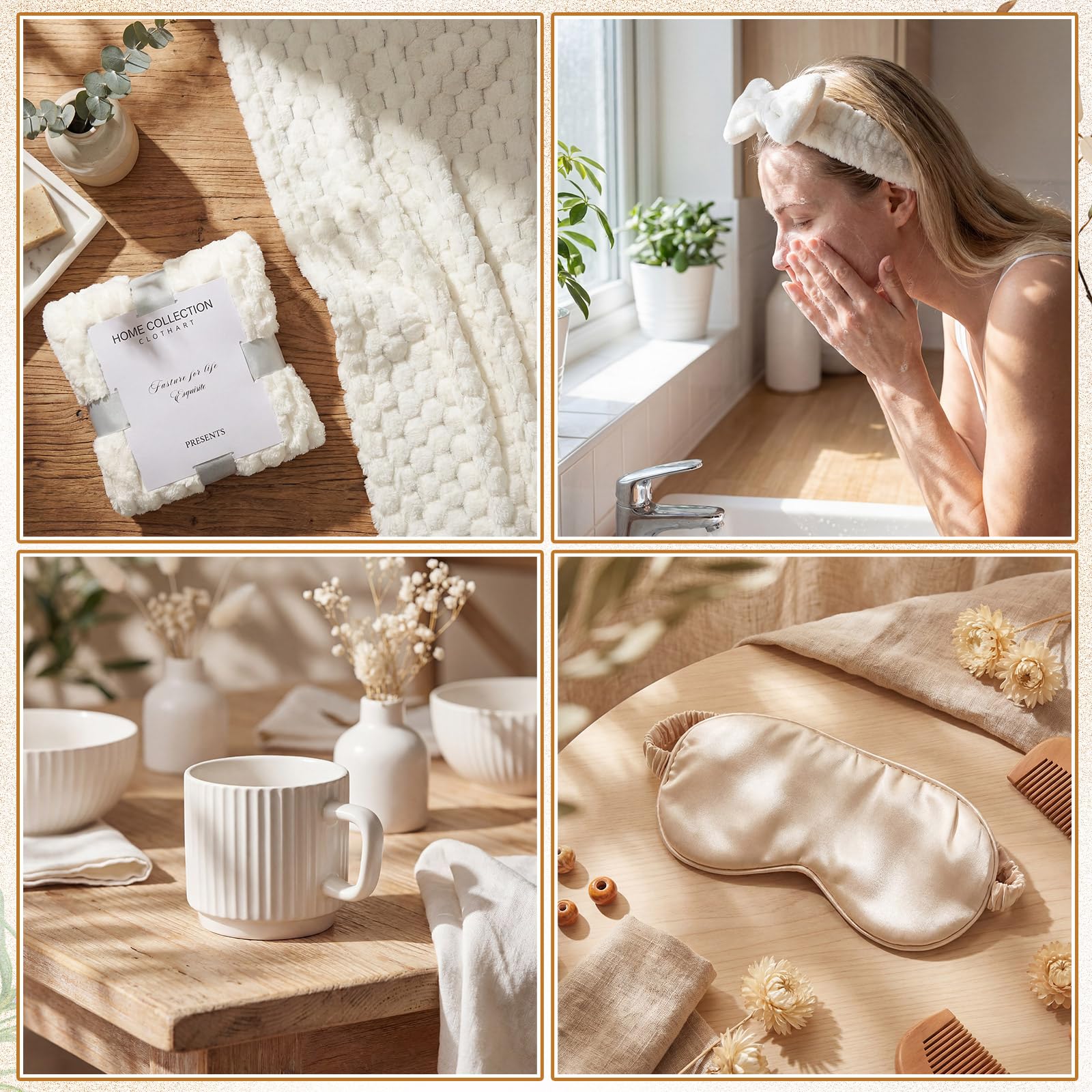 Frienda 43 Pcs Baby Shower Prizes for Winners 6 Sets Including Blanket Ceramic Mugs with Headband Silk Eye Mask with Gift Bags for Baby Shower Game Prizes Wedding Bridal Favors(Cream) - Image 5