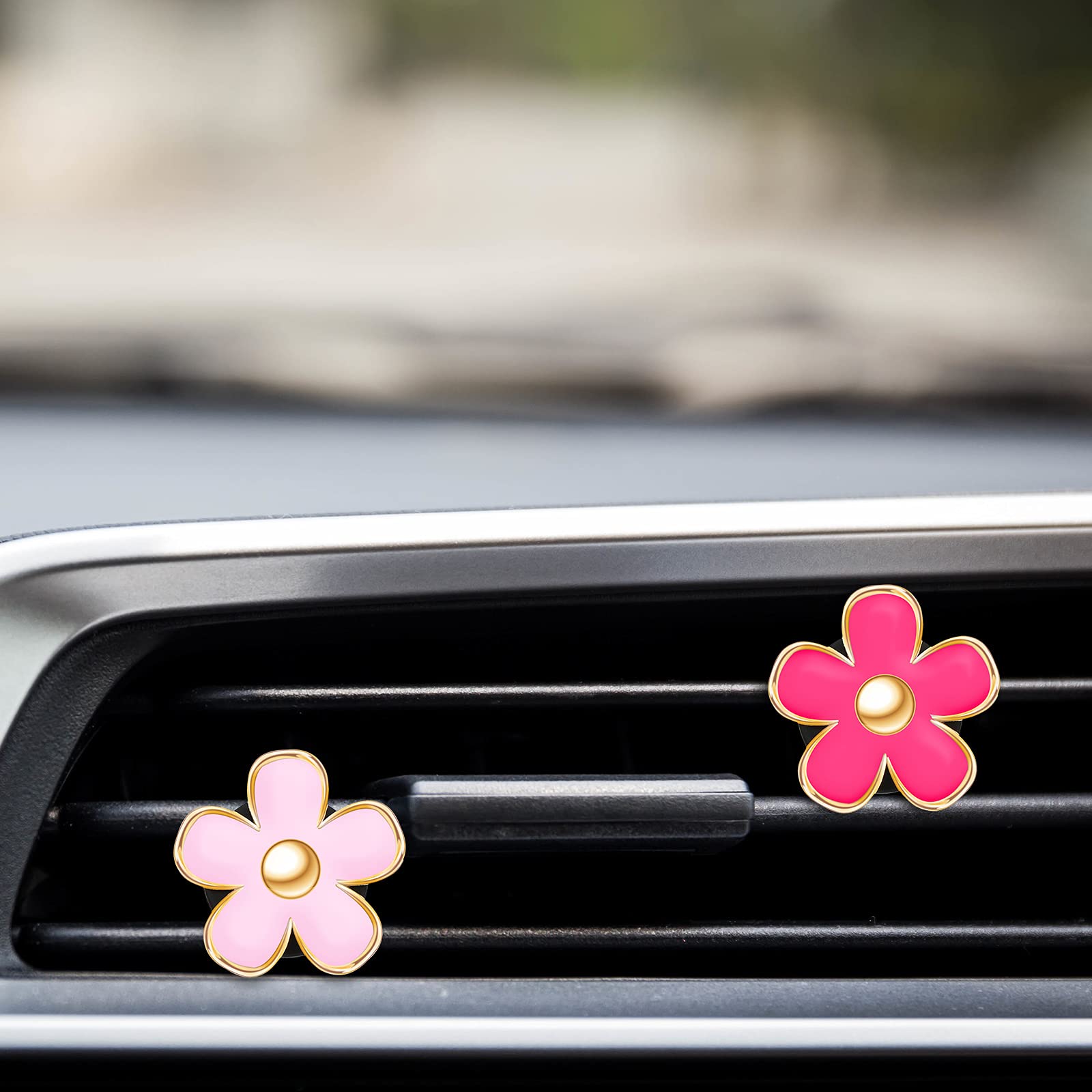 Frienda 6 Pcs Daisy Flower Air Vent Clip Accessories Air Conditioning Outlet Clip Car Air Freshener Dashboard Accessories Charm Car Inter Decor(3 cm, 3.3 cm,Red, Pink, White) - Image 6