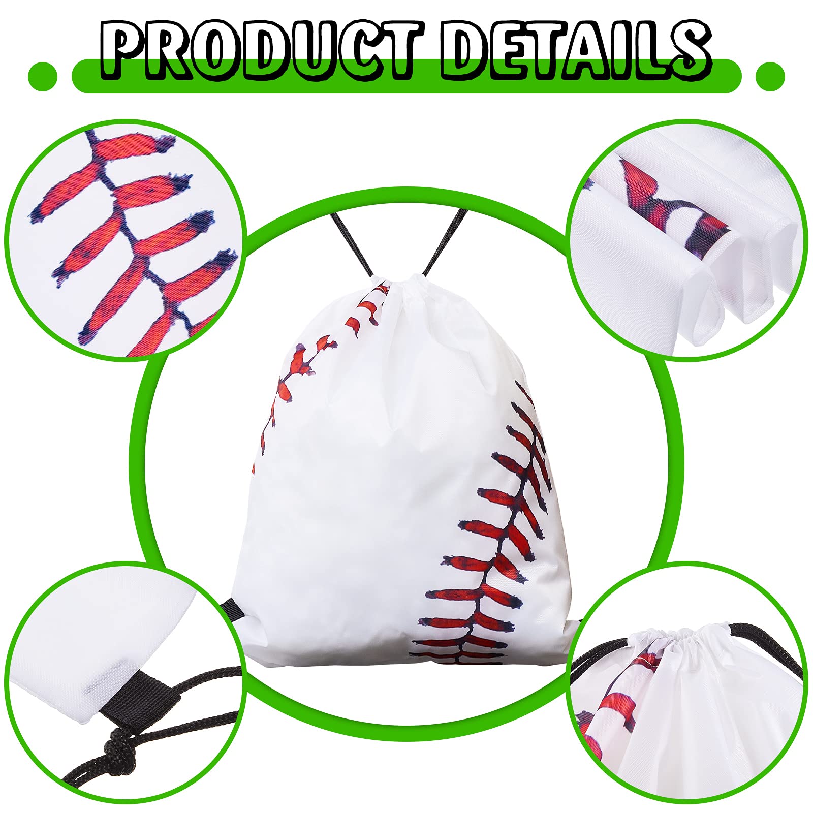 Frienda Baseball Drawstring Backpack Bag Baseball Drawstring Party Favor Bags for Gym Sports Teams(12 Pieces) - Image 3