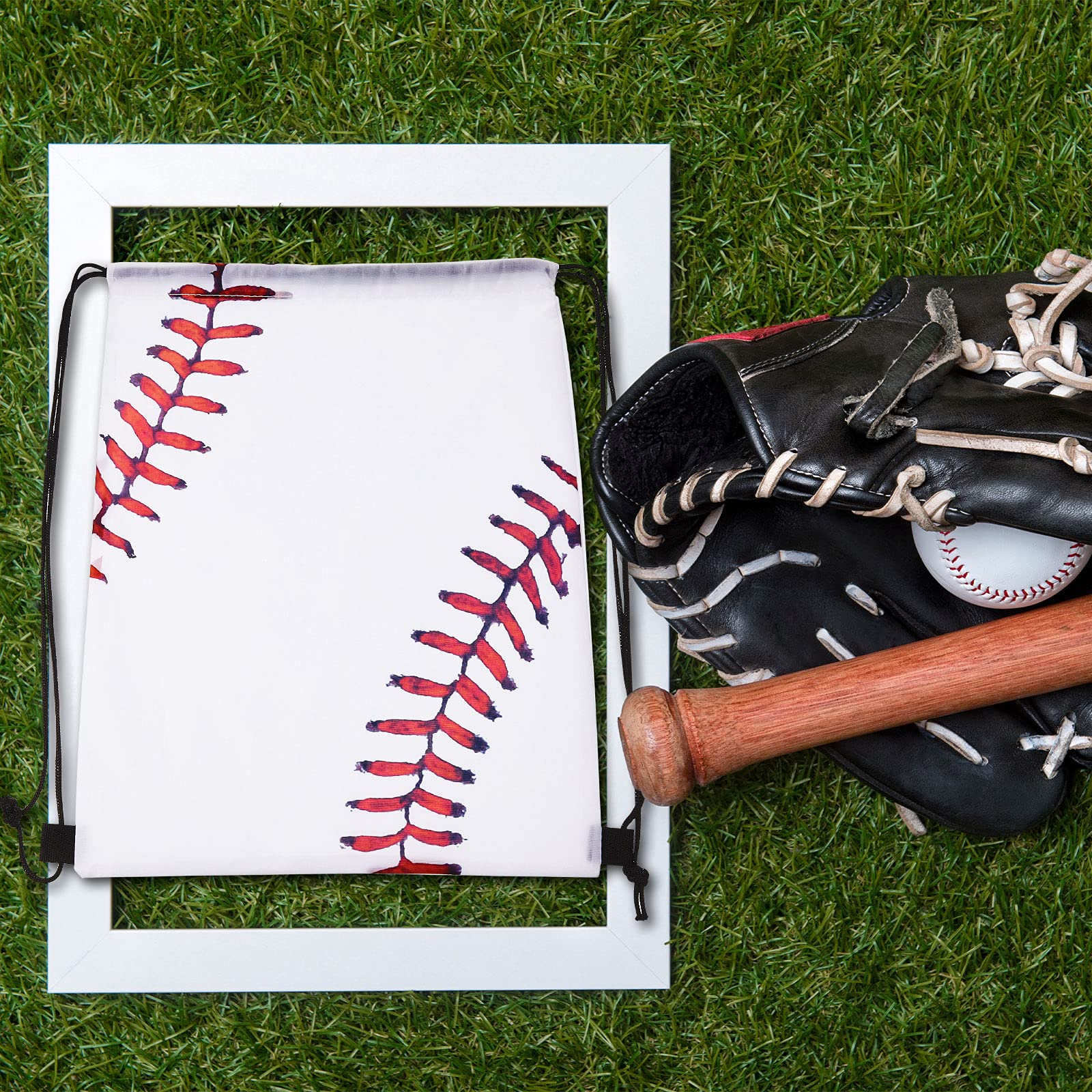 Frienda Baseball Drawstring Backpack Bag Baseball Drawstring Party Favor Bags for Gym Sports Teams(12 Pieces) - Image 6