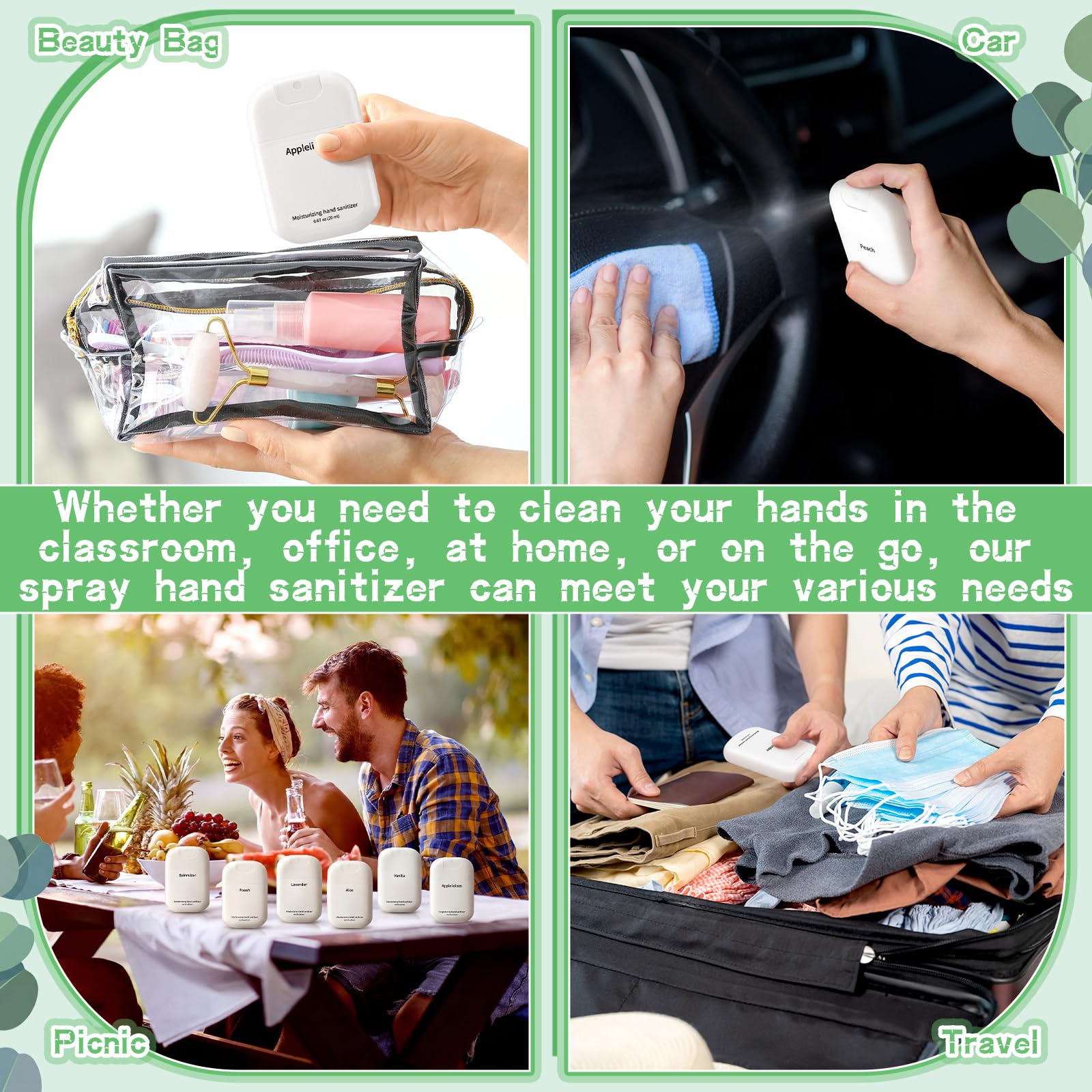 Frienda Mist Hand Sanitizer Spray with Keychain Mini Hand Sanitizer Bulk 1oz Travel Size Employee Appreciation Gift Scent Variety Pack for Backpack Team Gift for Coworker (White,Fresh) - Image 6