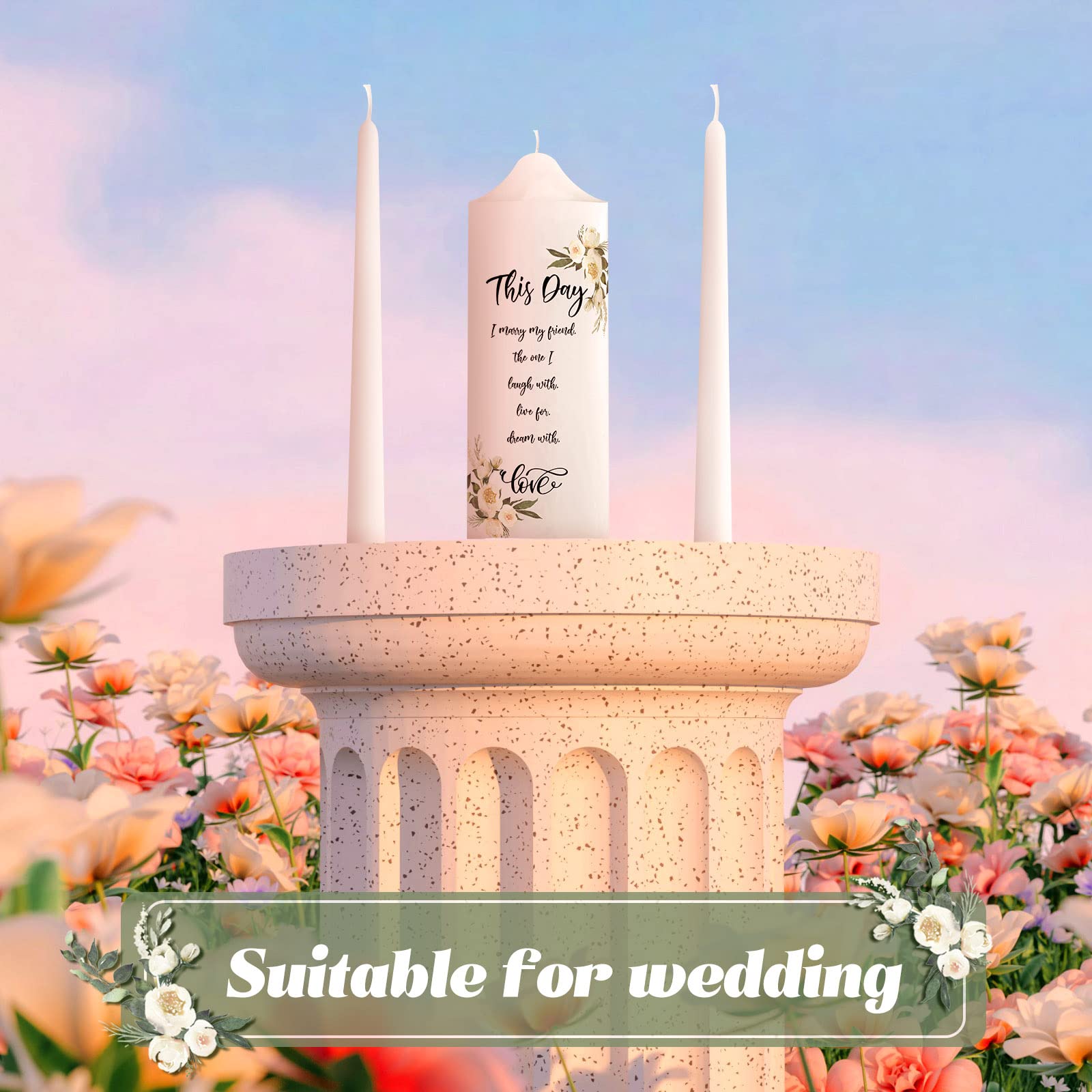 Frienda Unity Candles for Wedding Ceremony Set Wedding Unity Taper Candles Catholic Religious Ceremony Accessories(Eucalyptus Leaf) - Image 5