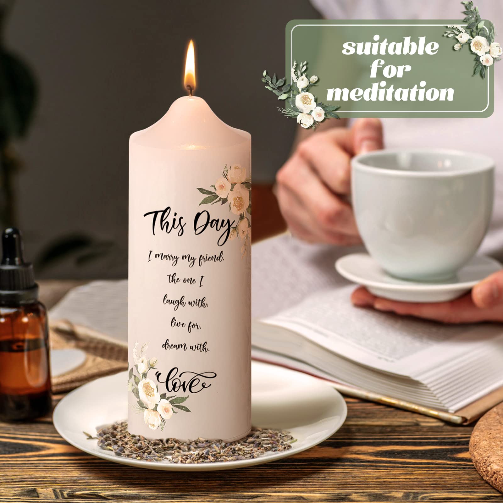 Frienda Unity Candles for Wedding Ceremony Set Wedding Unity Taper Candles Catholic Religious Ceremony Accessories(Eucalyptus Leaf) - Image 6