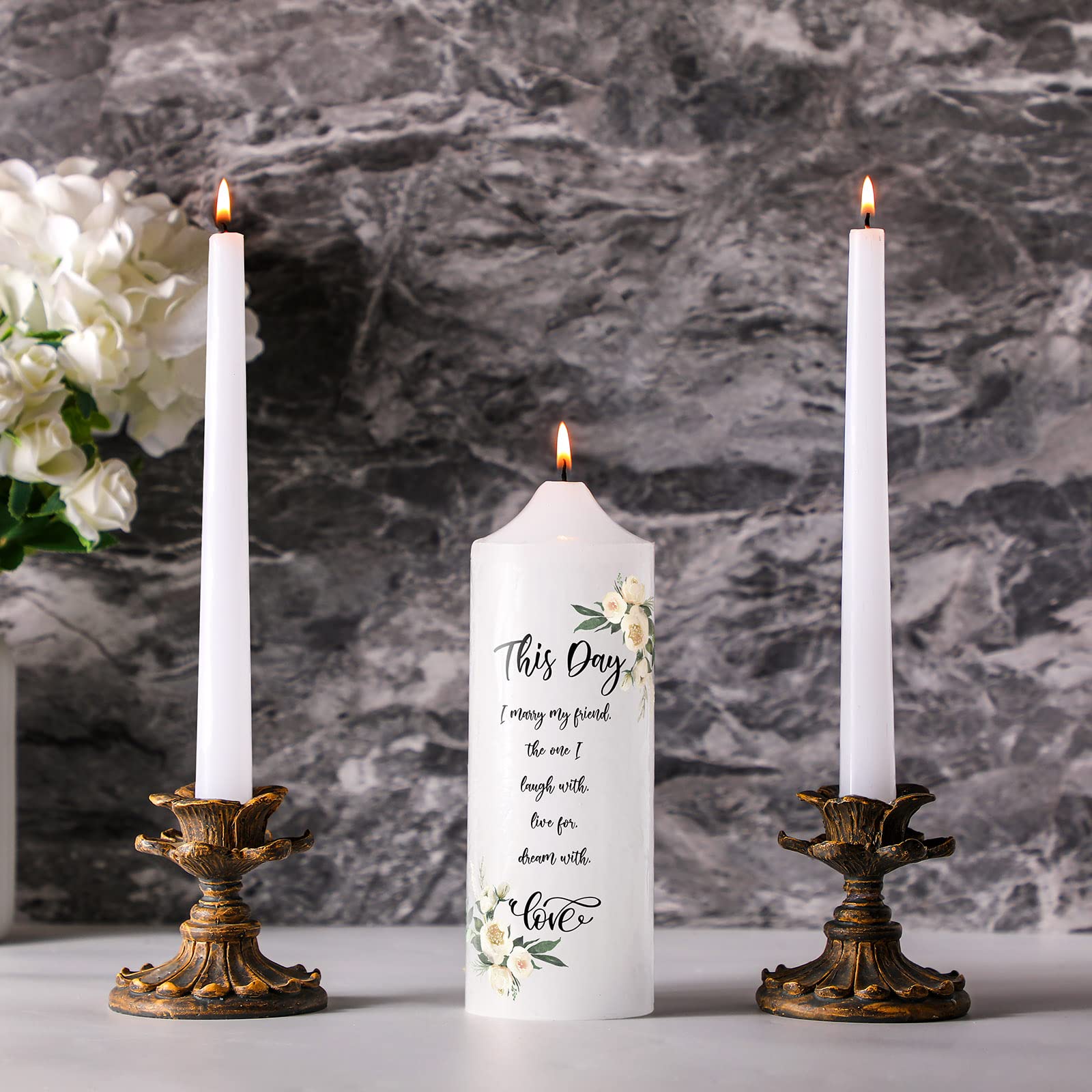 Frienda Unity Candles for Wedding Ceremony Set Wedding Unity Taper Candles Catholic Religious Ceremony Accessories(Eucalyptus Leaf) - Image 7