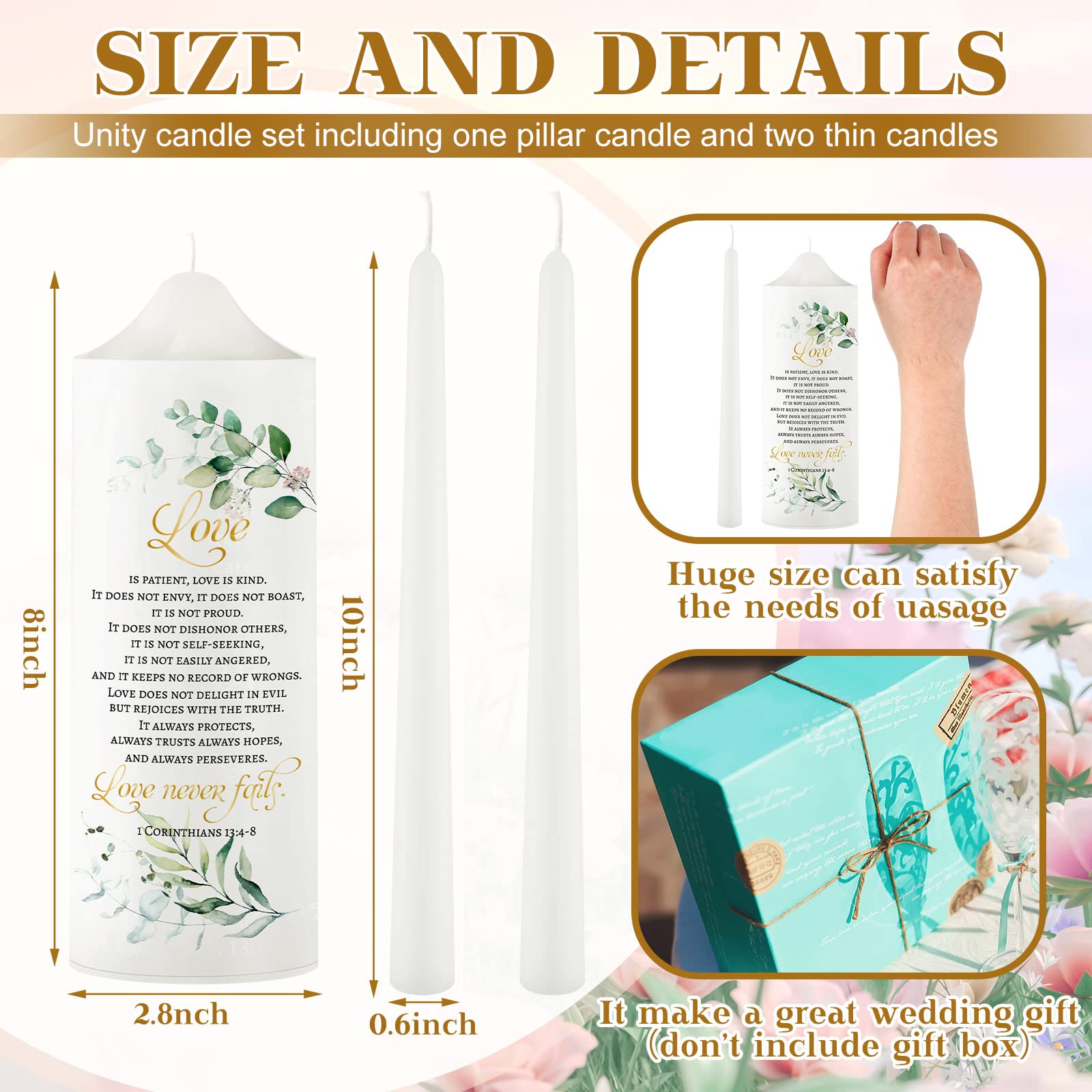 Frienda Unity Candles for Wedding Ceremony Set Wedding Unity Taper Candles Catholic Religious Ceremony Accessories(Leaf Style) - Image 3