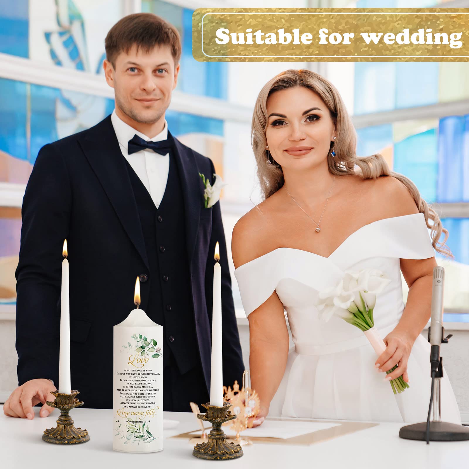 Frienda Unity Candles for Wedding Ceremony Set Wedding Unity Taper Candles Catholic Religious Ceremony Accessories(Leaf Style) - Image 4