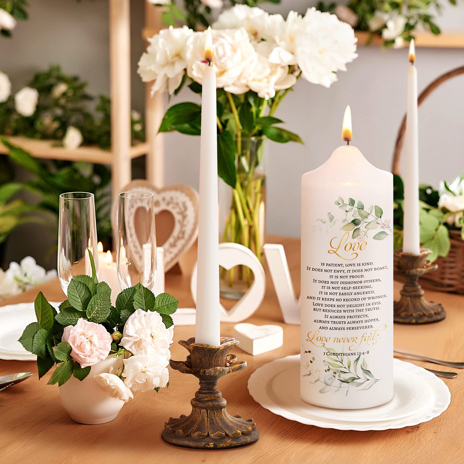 Frienda Unity Candles for Wedding Ceremony Set Wedding Unity Taper Candles Catholic Religious Ceremony Accessories(Leaf Style) - Image 5