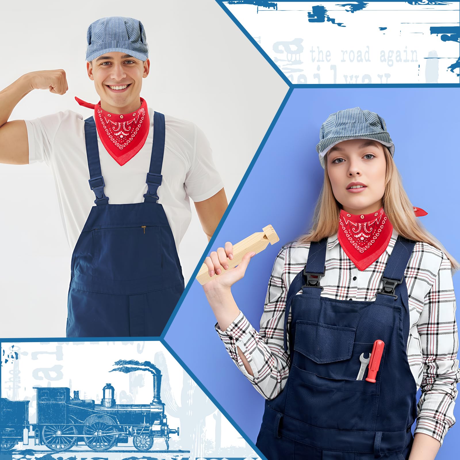 Geyoga 1 Set Halloween Train Conductor Costume Kit with Conductor Hat and Red Paisley Bandana for Dress Up Cosplay Birthday Party - Image 4