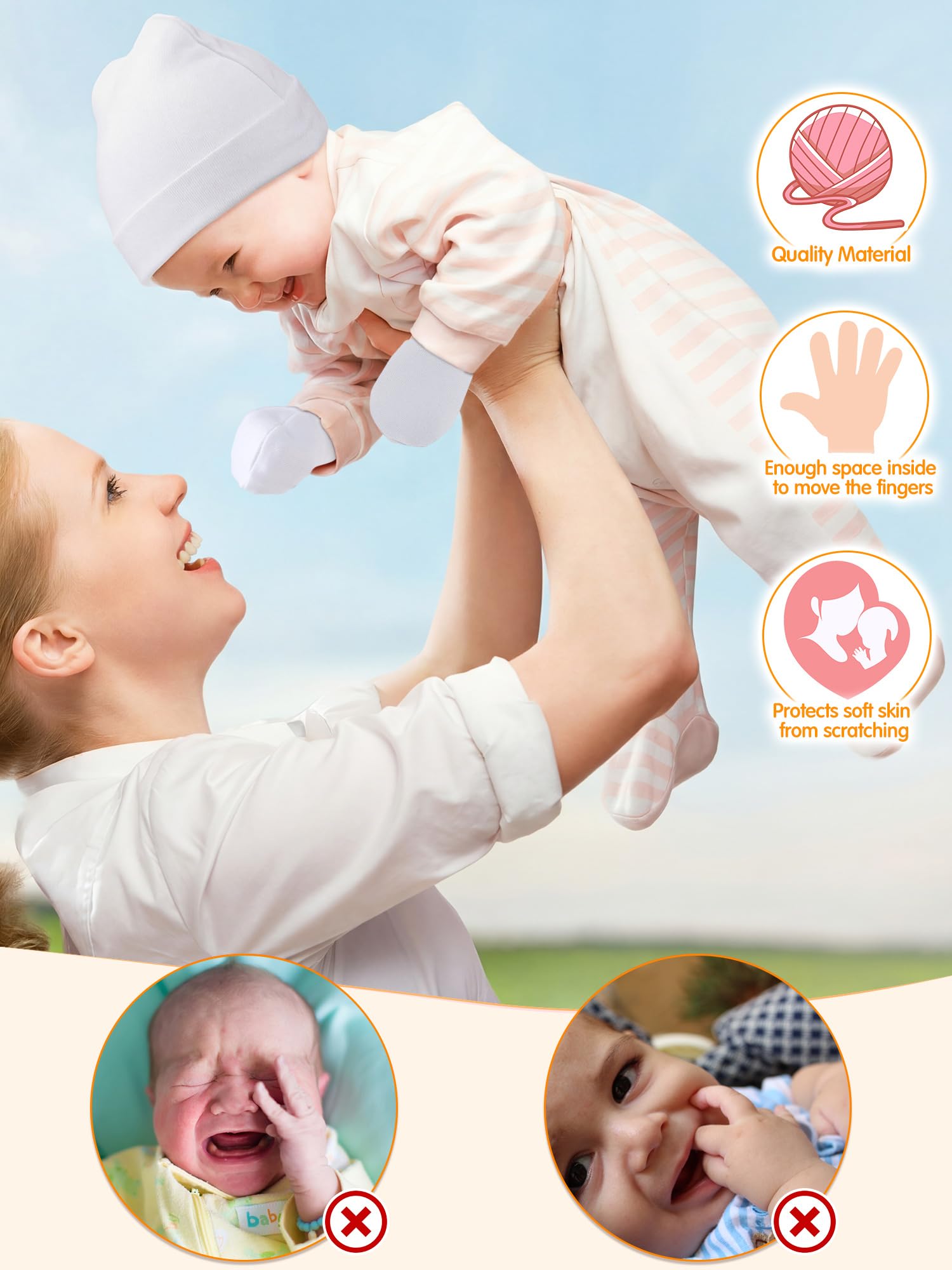 Geyoga 12 Pieces Newborn Hat Mittens Gloves Set Baby Boys Girls Cotton Baby Beanie for 0-12 Months - Image 3