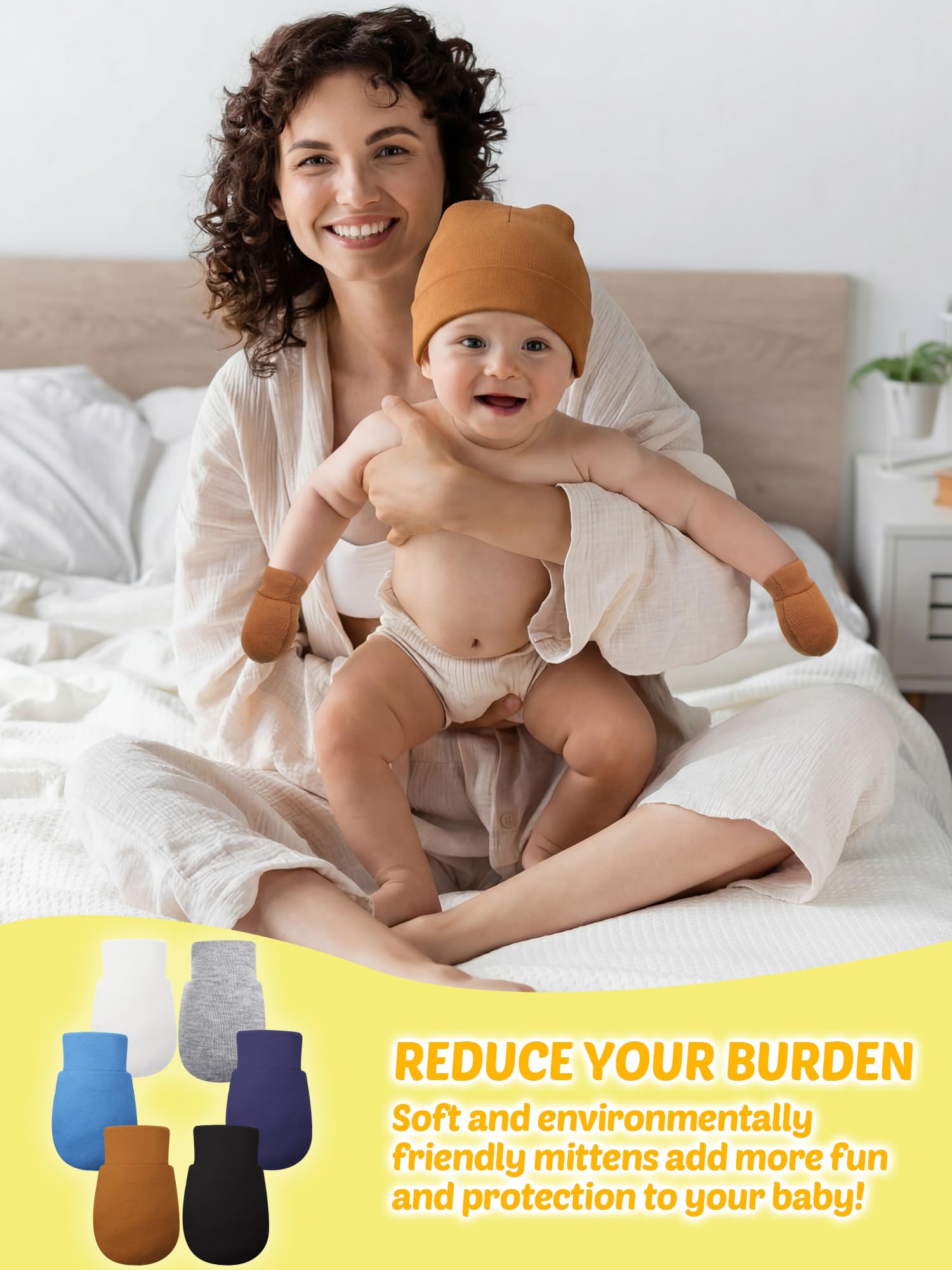 Geyoga 12 Pieces Newborn Hat Mittens Gloves Set Baby Boys Girls Cotton Baby Beanie for 0-12 Months - Image 5