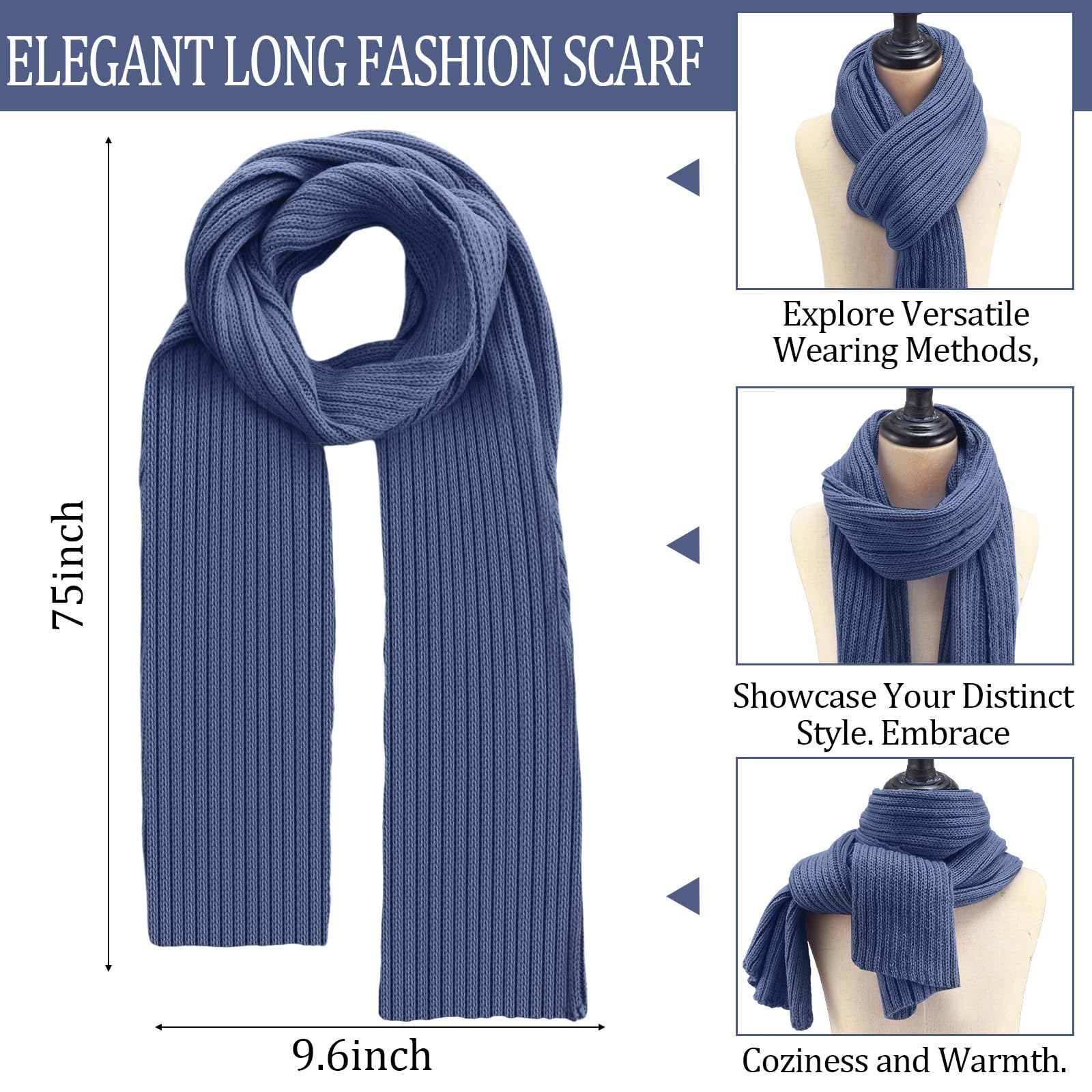 Geyoga 3 Pcs Winter Beanie Hat Scarf Gloves Set Warm Winter Knit Hats with Pom Long Scarf Touchscreen Gloves for Women Men - Image 5