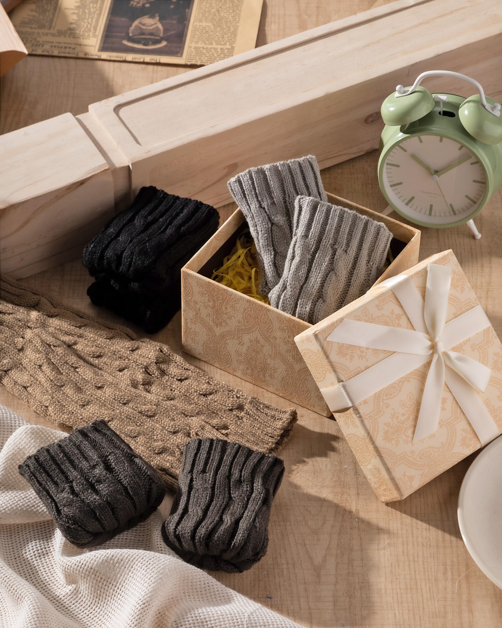 Geyoga 4 Pairs Arm Warmers for Women Winter Long Fingerless Gloves Knit Arm Sleeves with Thumb Hole for Women Adult - Image 3