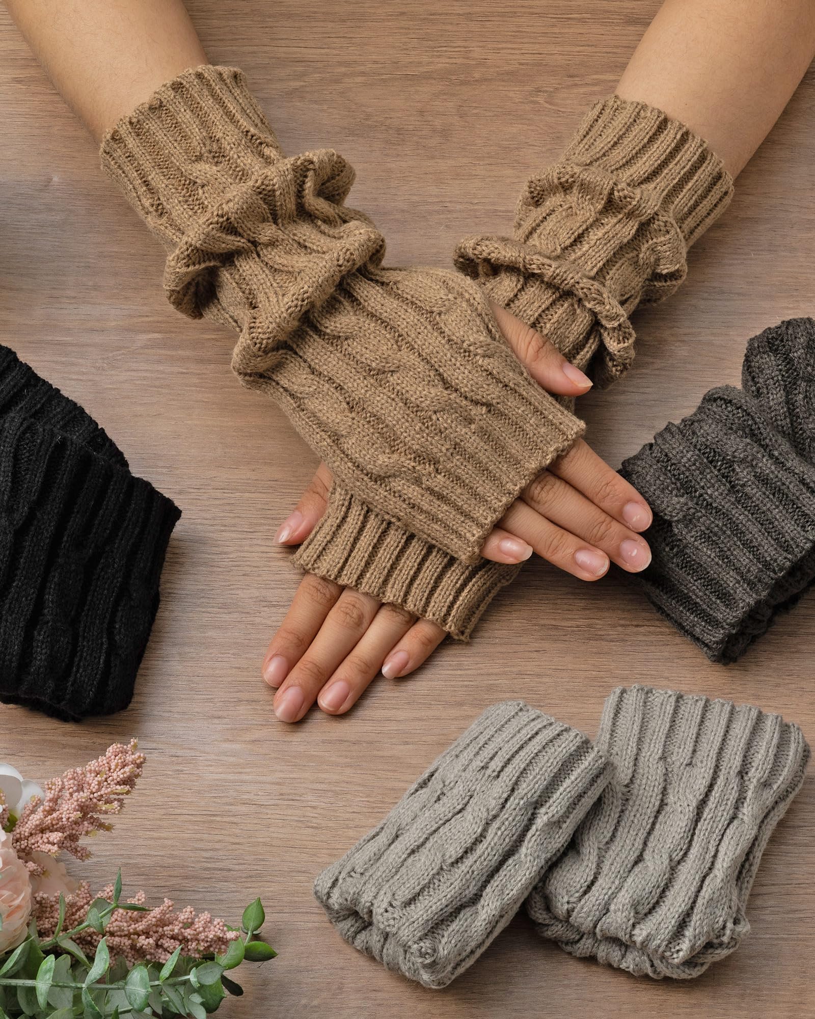 Geyoga 4 Pairs Arm Warmers for Women Winter Long Fingerless Gloves Knit Arm Sleeves with Thumb Hole for Women Adult - Image 4