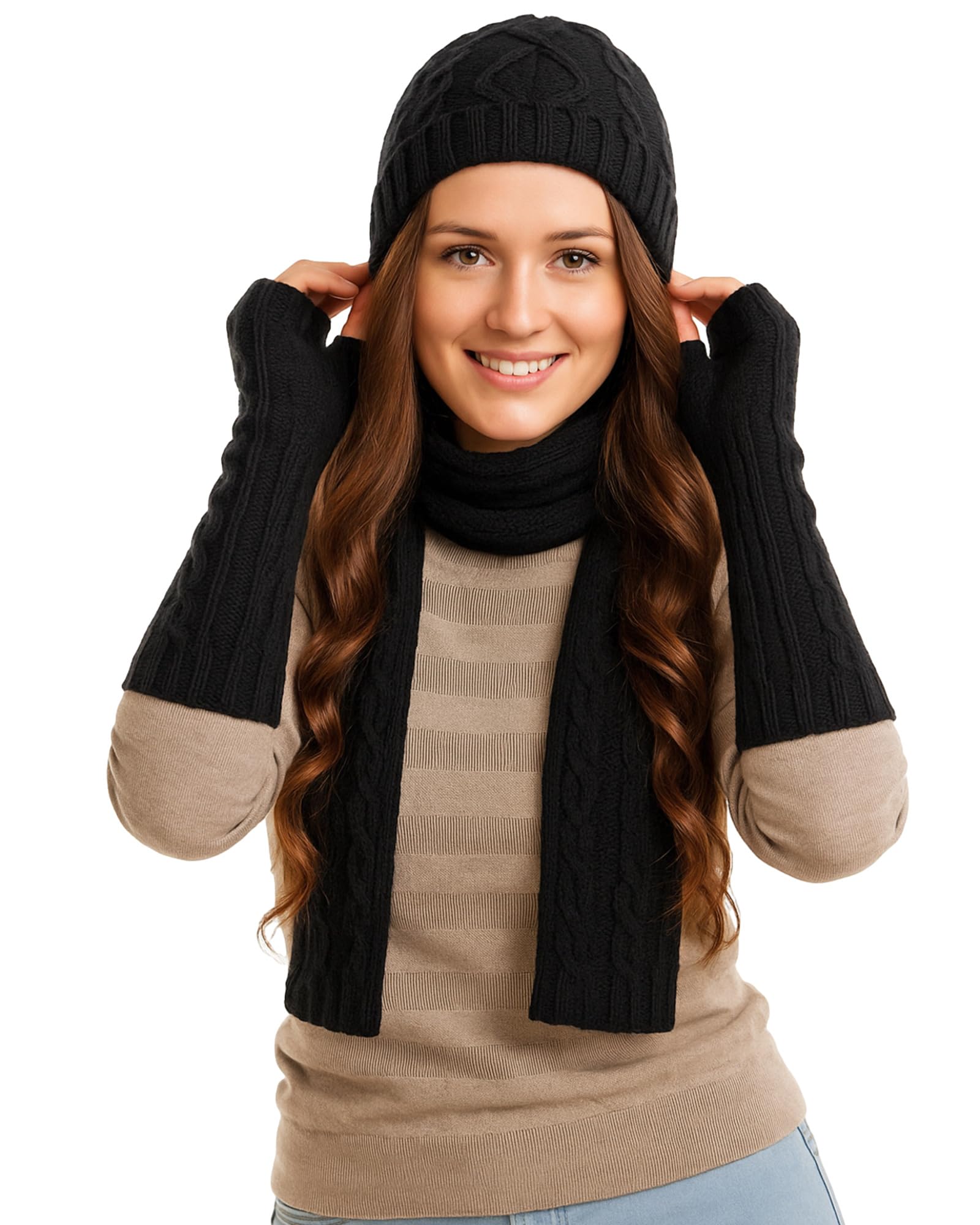 Geyoga 4 Pairs Arm Warmers for Women Winter Long Fingerless Gloves Knit Arm Sleeves with Thumb Hole for Women Adult - Image 5