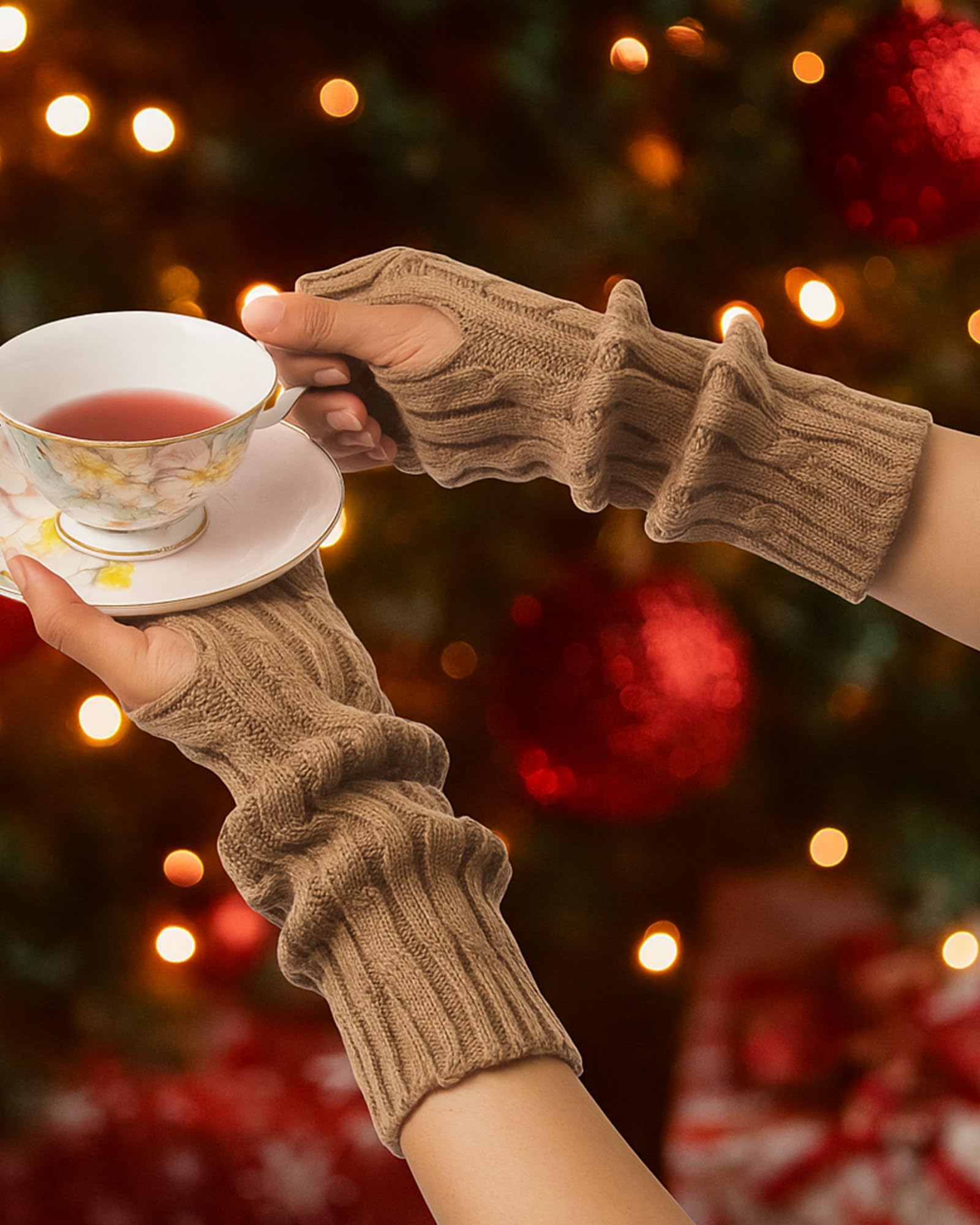 Geyoga 4 Pairs Arm Warmers for Women Winter Long Fingerless Gloves Knit Arm Sleeves with Thumb Hole for Women Adult - Image 6