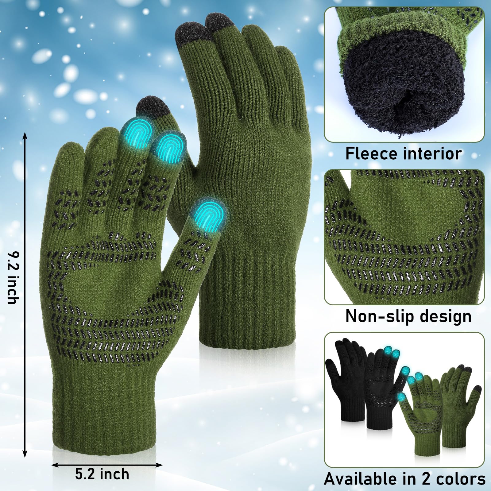 Geyoga 4 Pcs Winter Warm Beanie Touchscreen Gloves Set Soft Skull Cap Warm Fleece Lined Ski Hat Set Knit for Men - Image 3