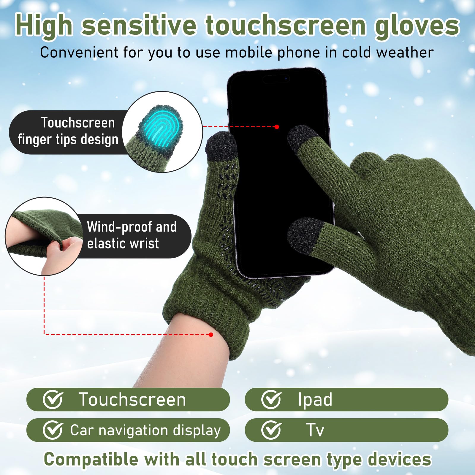 Geyoga 4 Pcs Winter Warm Beanie Touchscreen Gloves Set Soft Skull Cap Warm Fleece Lined Ski Hat Set Knit for Men - Image 4